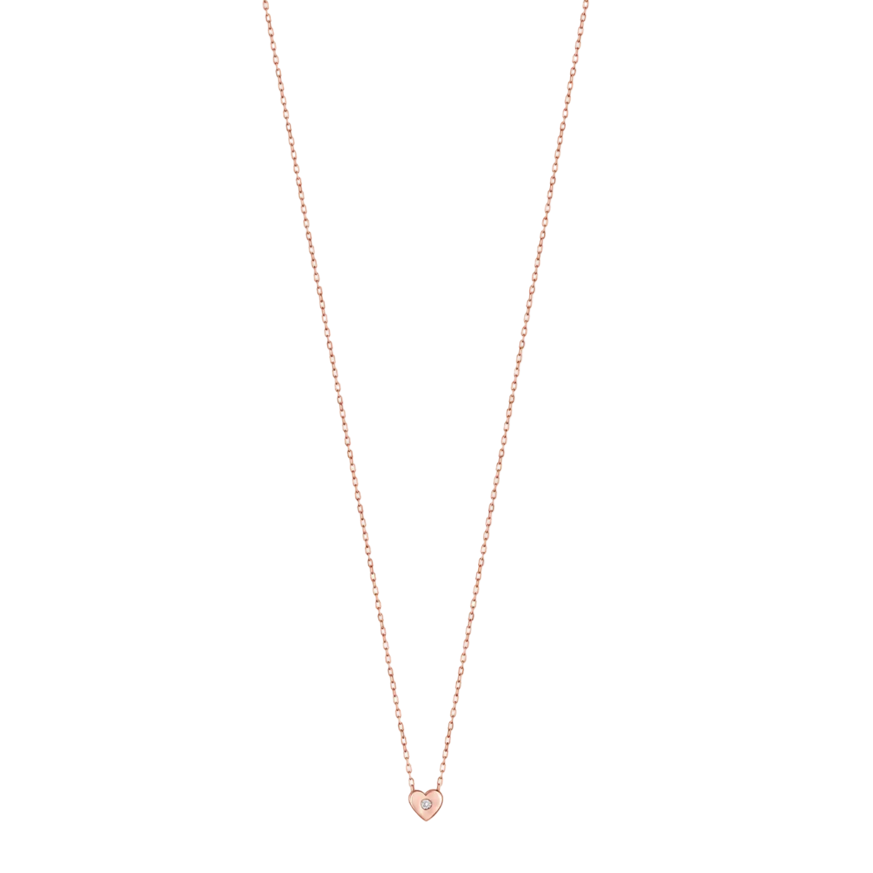 18K Rose Gold Mini Heart Necklace with Center Diamond - S-H105PS