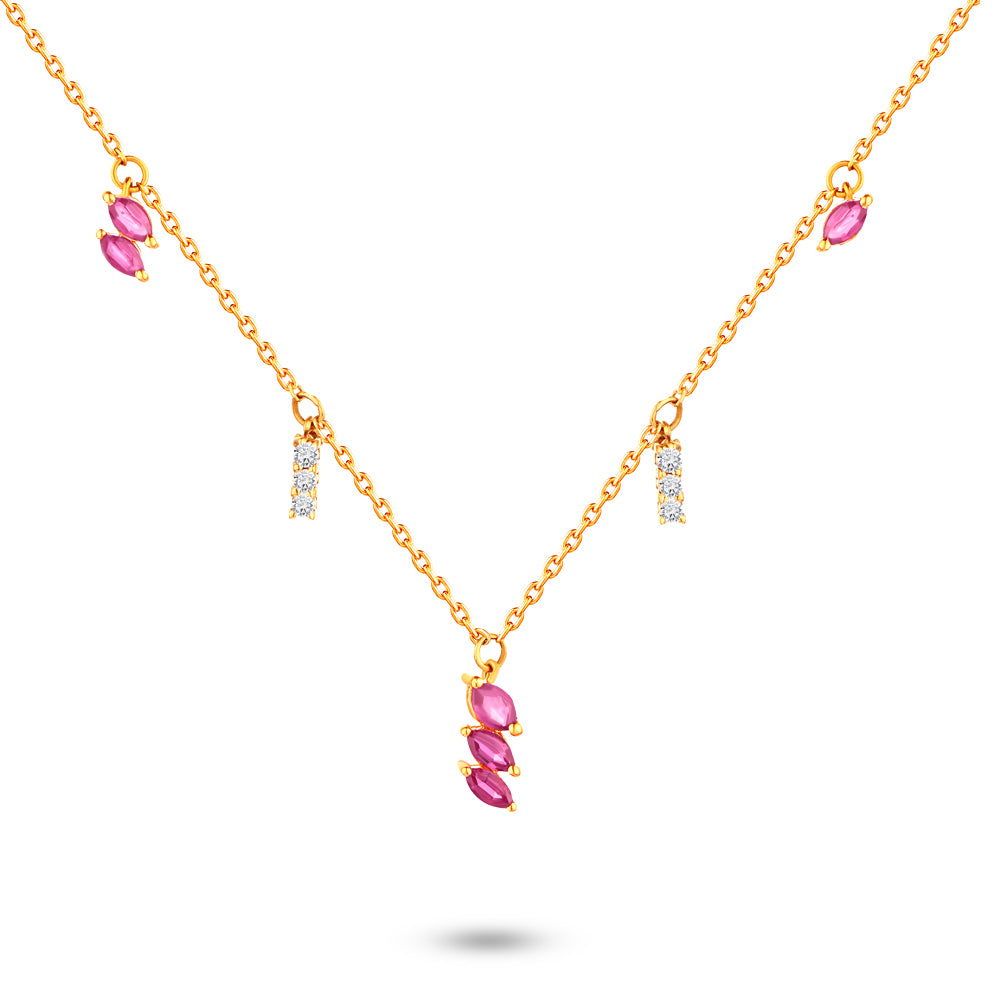 Summer Dangling Necklace with Ruby stones in 18k Yellow Gold - S-N041S