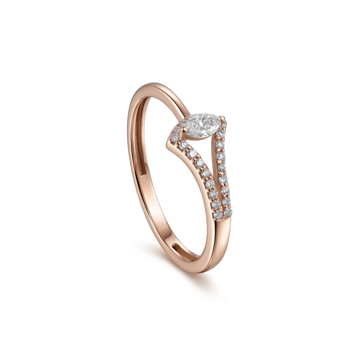 18K Rose Gold Marquise Diamond Elegant Band Ring - S-R699S