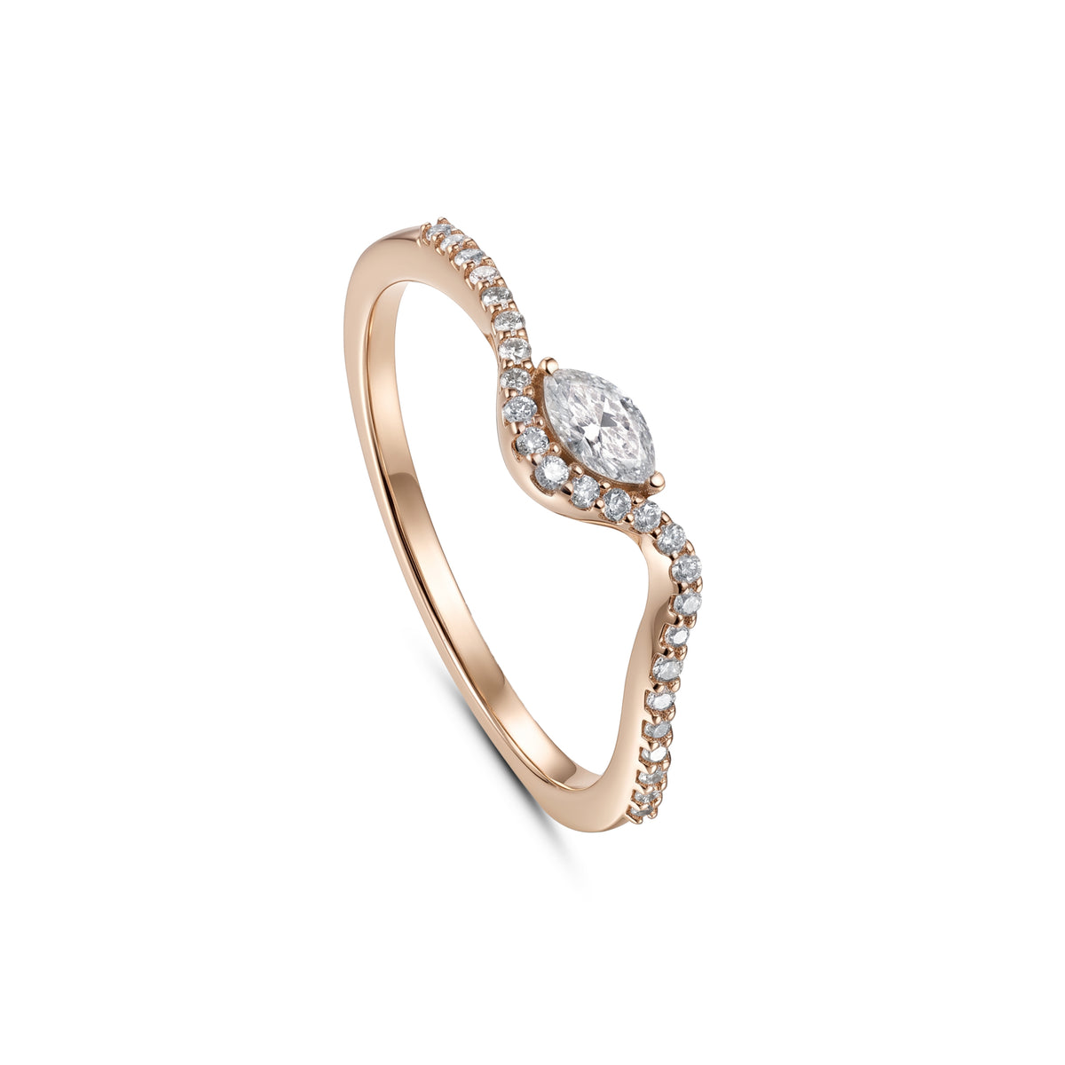 18K Rose Gold Marquise Diamond Halo Band Ring - S-R700S