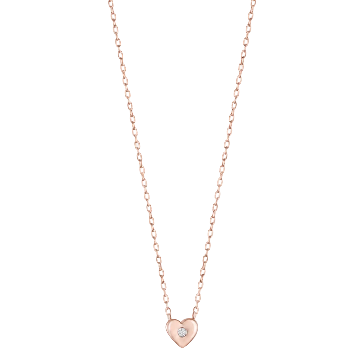 18K Rose Gold Mini Heart Necklace with Center Diamond - S-H105PS