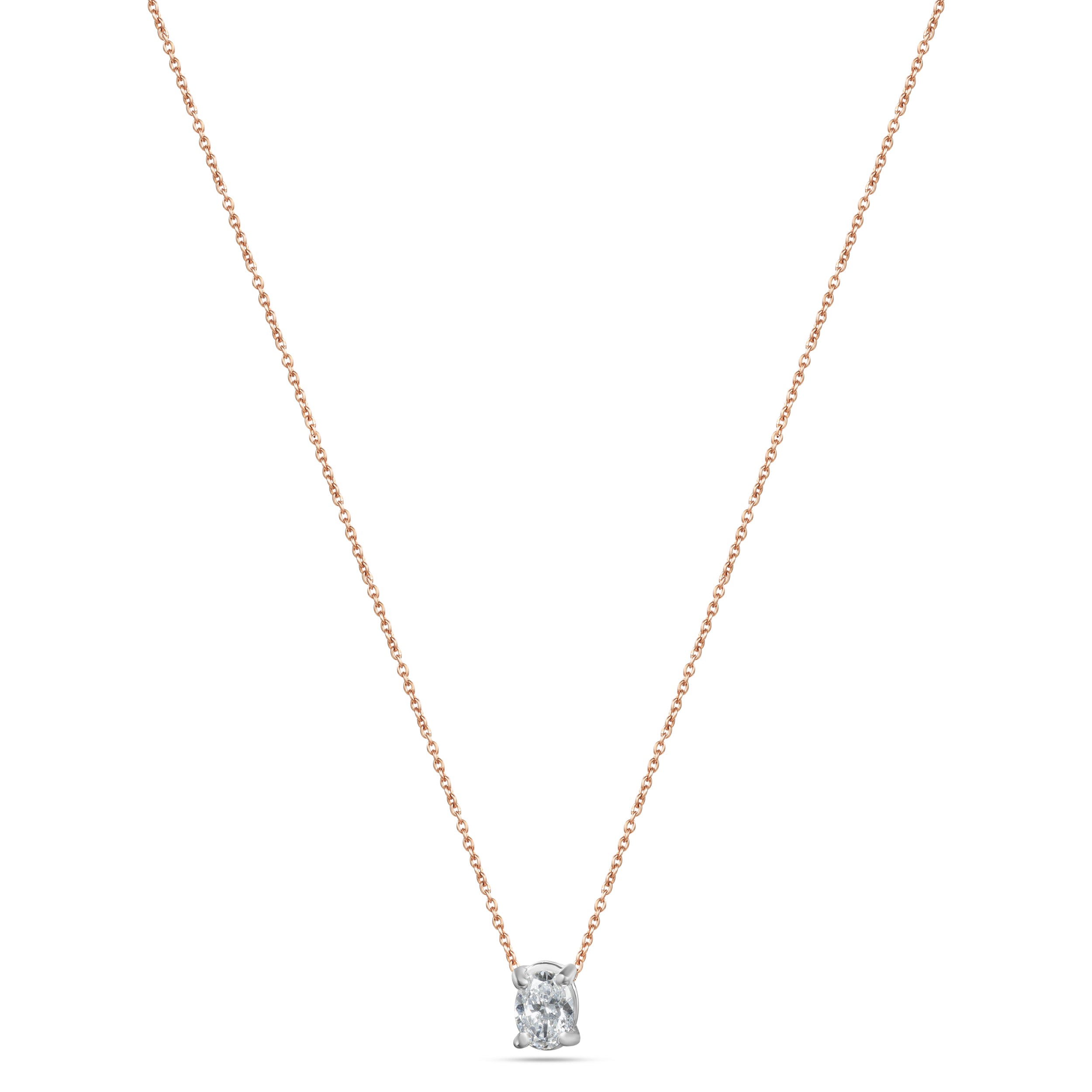 18K Rose Gold Oval Diamond Pendant Necklace - S-P790X