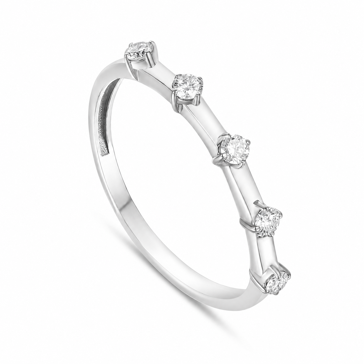 18K White Gold Diamond Ring With Minimal Elegant Design - S-R600S