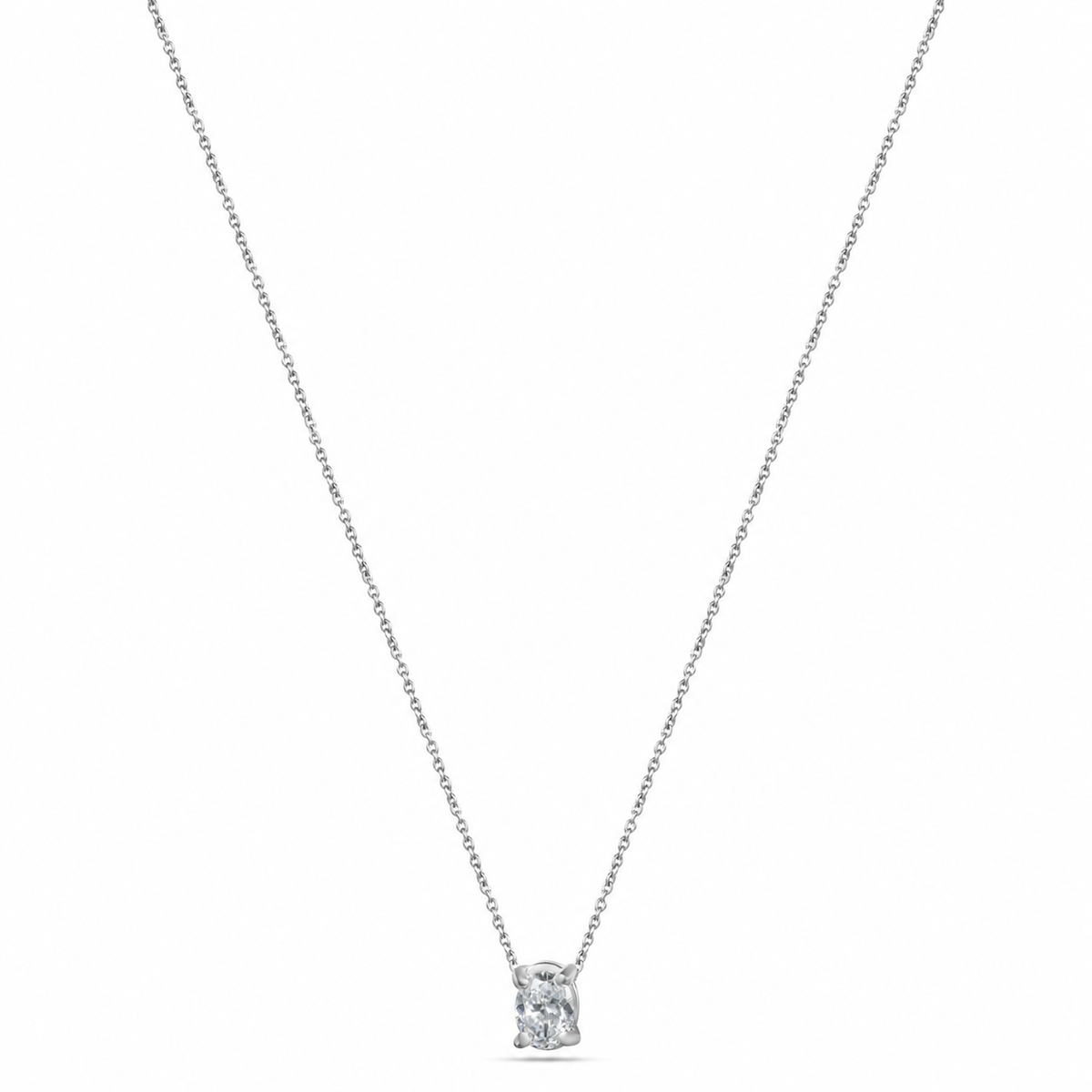 18K White Gold Oval Diamond Pendant Necklace - S-P790X