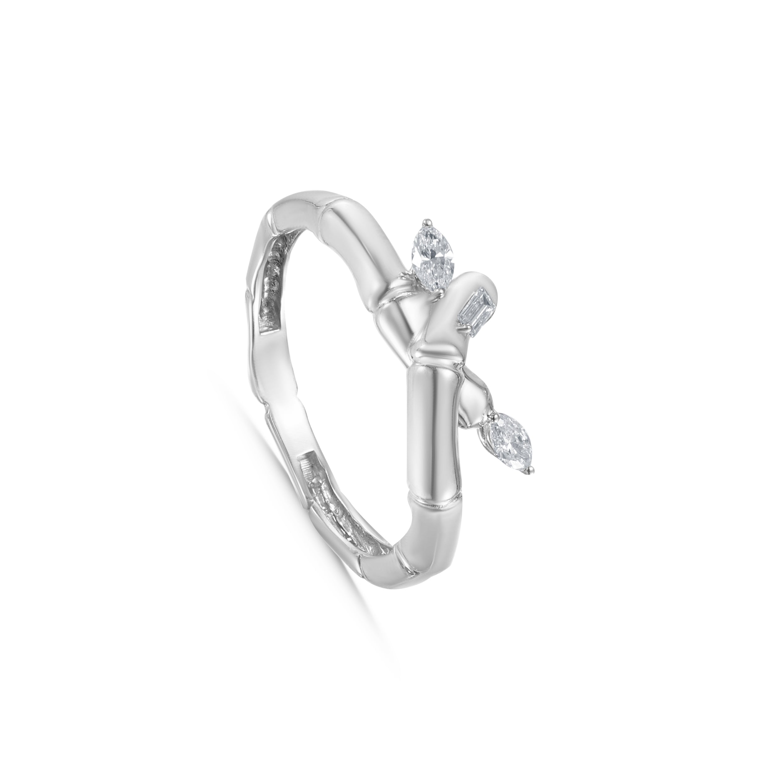 18k White Gold Bamboo Knot Ring with Diamonds - S-R524S