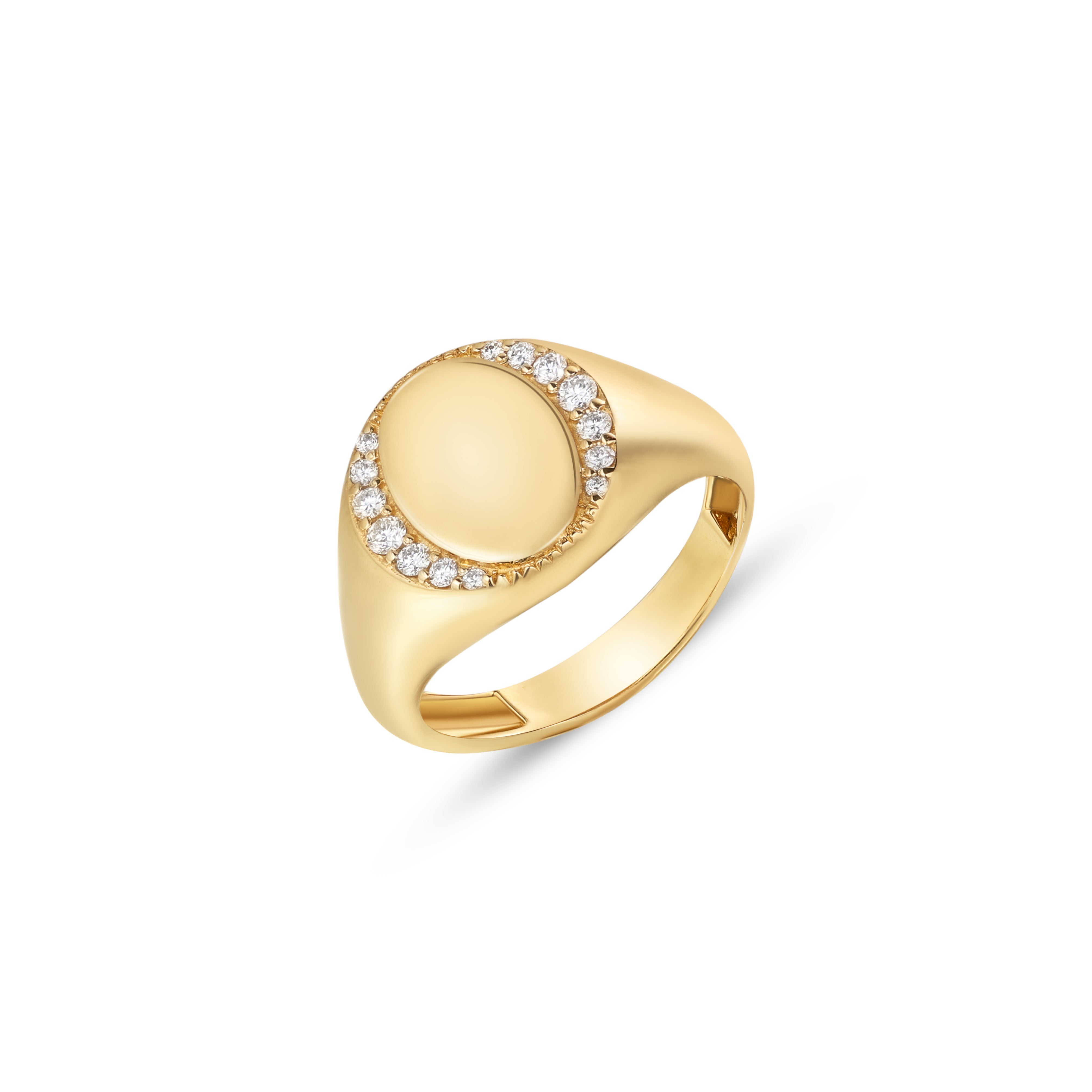18k Yellow Gold Signet Pinky Ring with Diamond Frame S-R496S