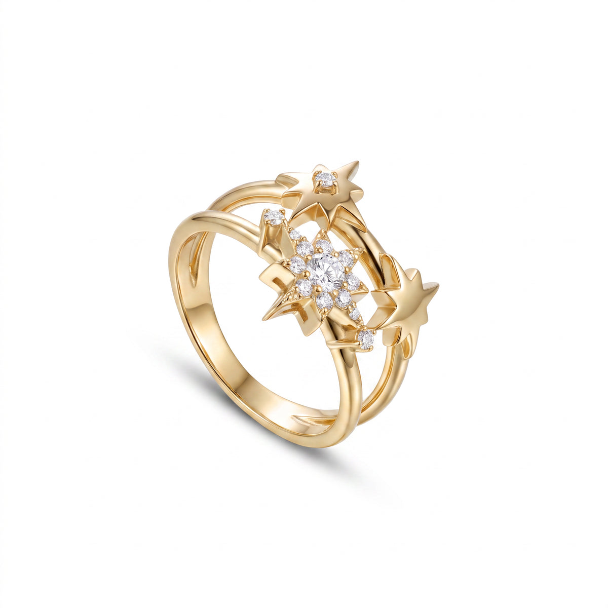 Astria 14K Gold Double-Band Stars Ring with Diamonds