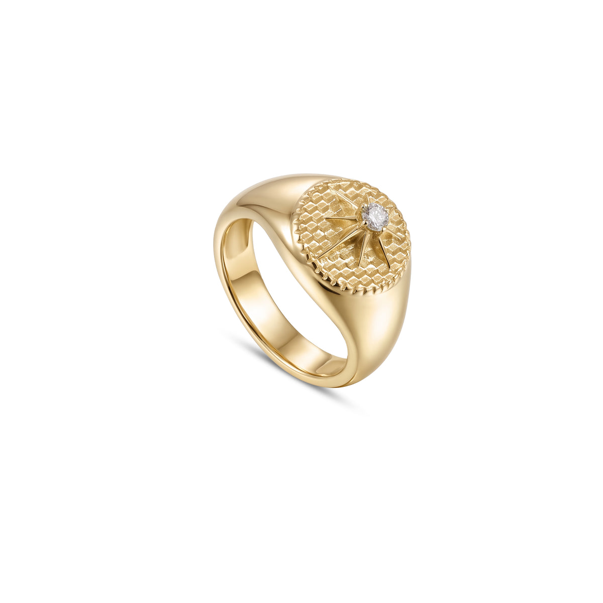 Astria 14K Gold Radiant Star Signet Ring with Center Diamond
