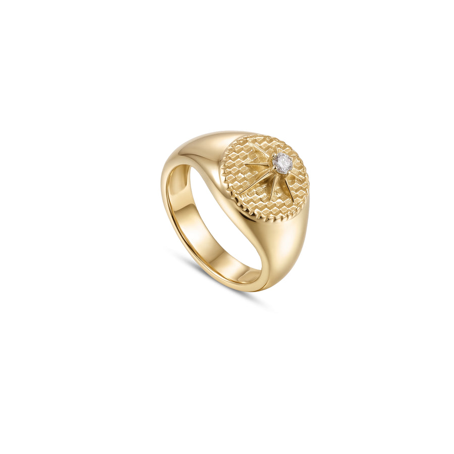 Astria 14K Gold Radiant Star Signet Ring with Center Diamond