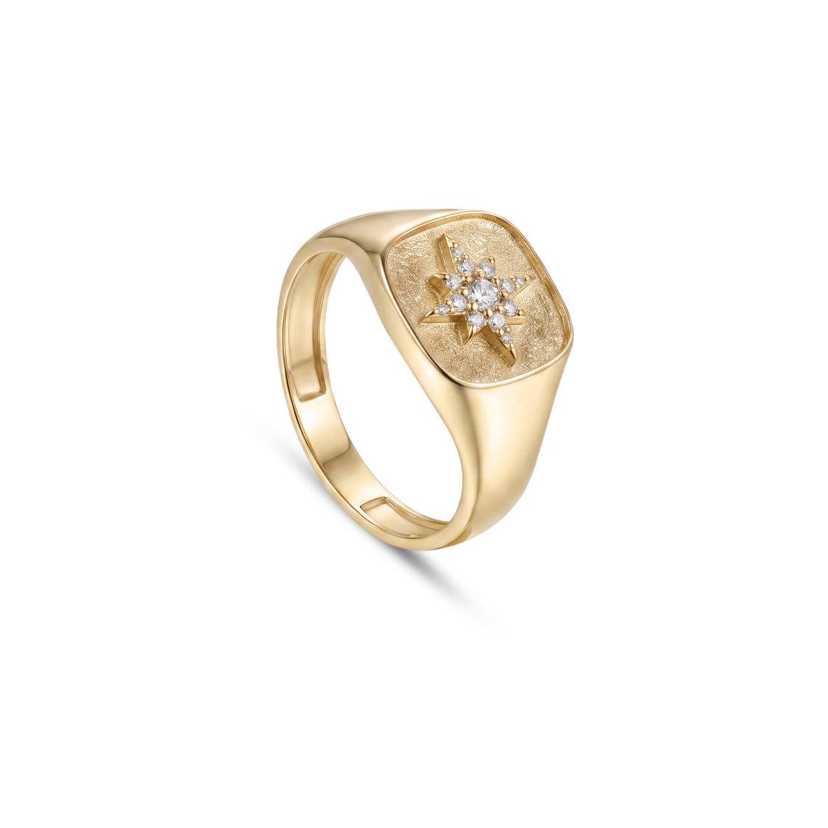 Astria 14K Gold Radiant Star Signet Ring with Diamond