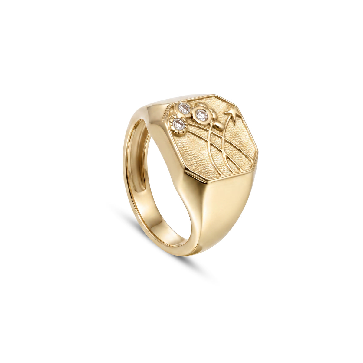 Astria 14K Gold Wishing Stars Octagon Signet Ring with Diamonds