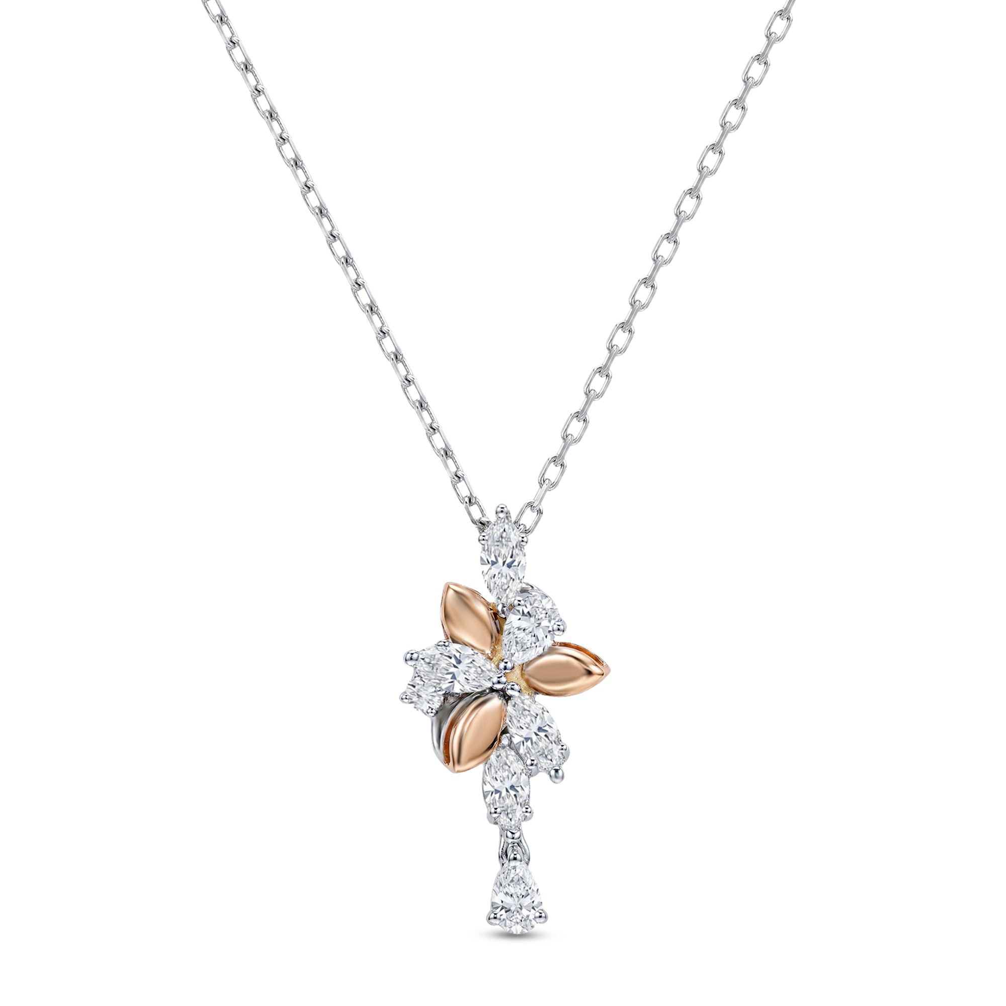 18k White Gold Grace Pendant with Cluster-Style Marquise Diamonds - B-XLK4597P