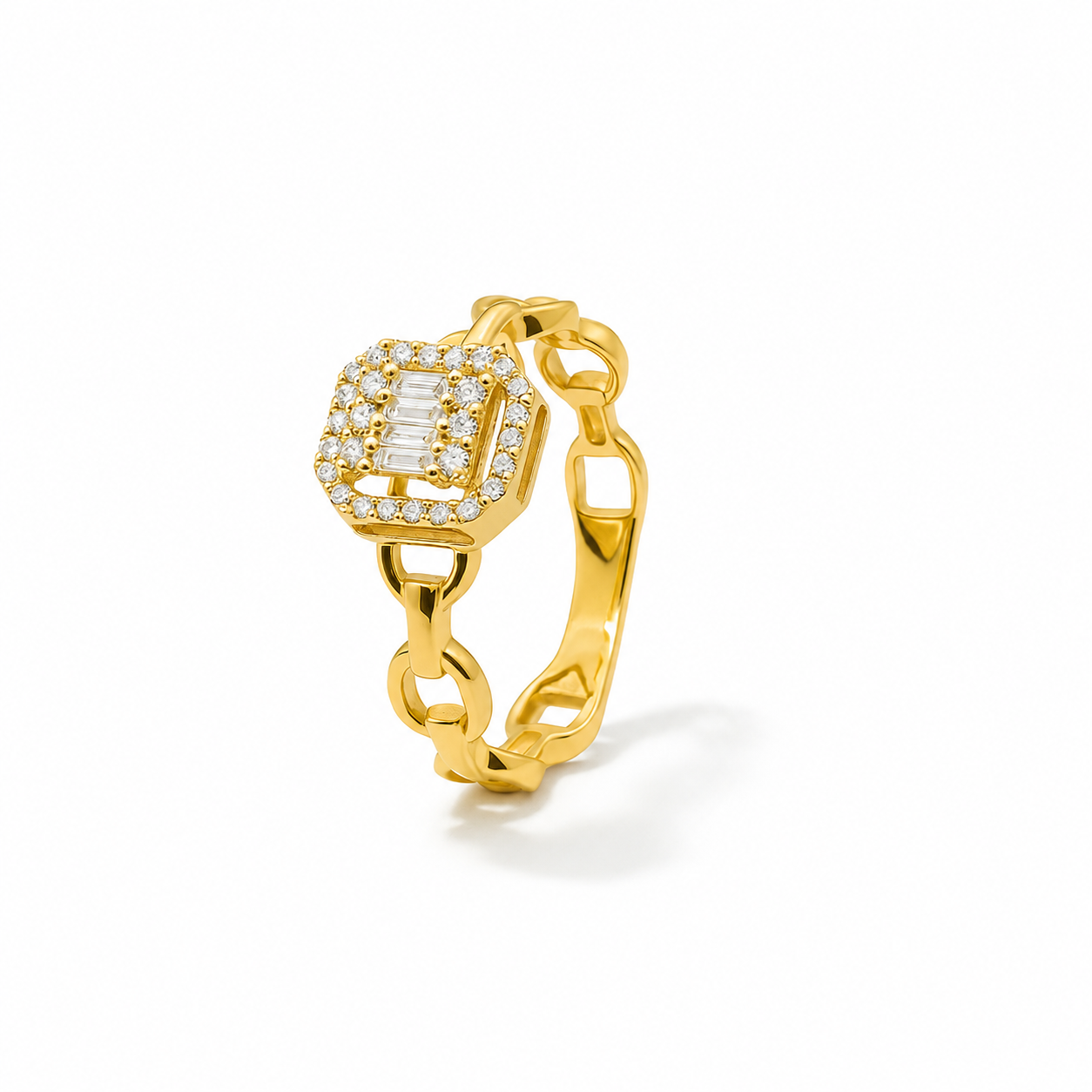 18K Yellow Gold Diamond Ring with Linked Chain Design - S-X242R