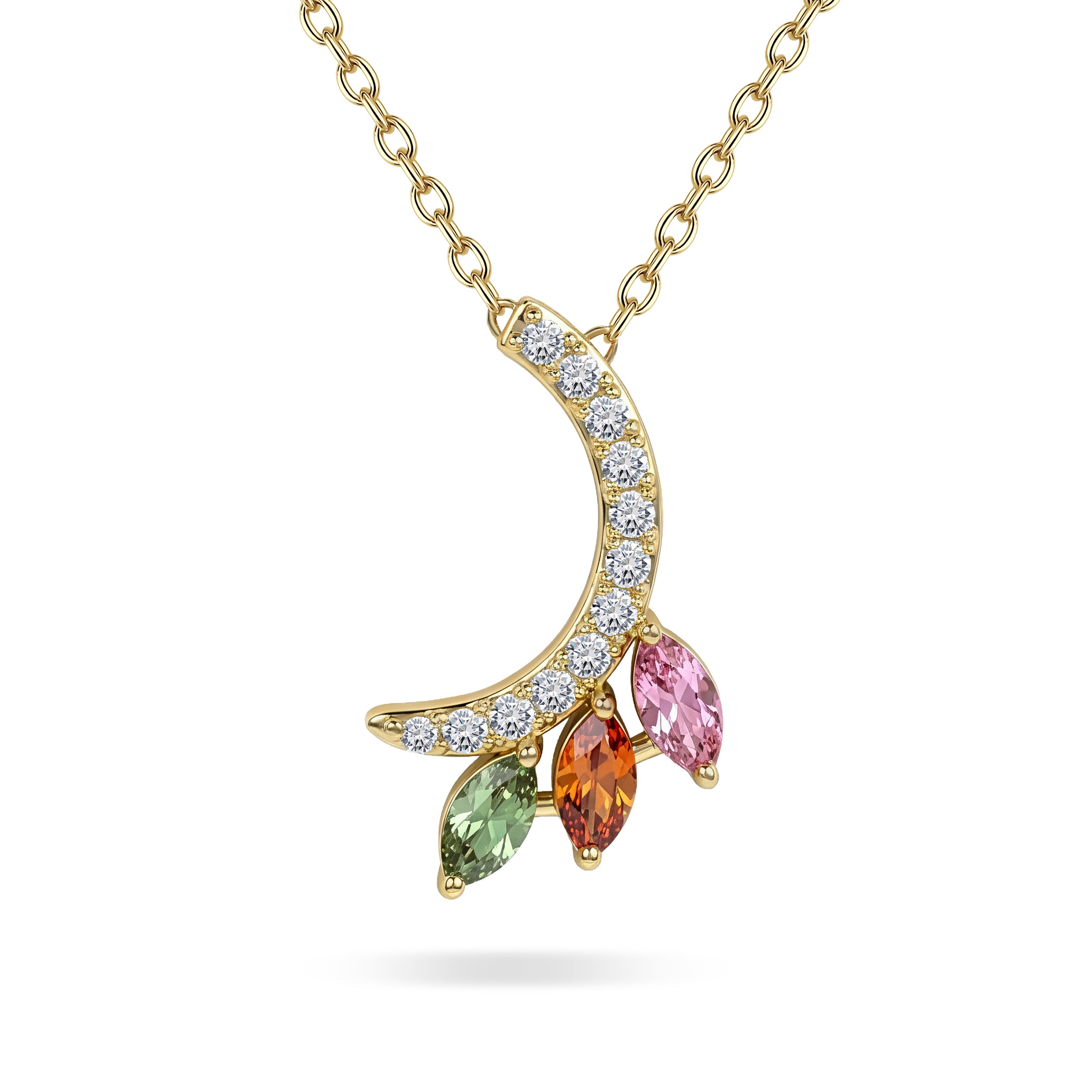 18K Yellow Gold Necklace Arabic "ر" Letter with Multicolor Stones - S-P661SB