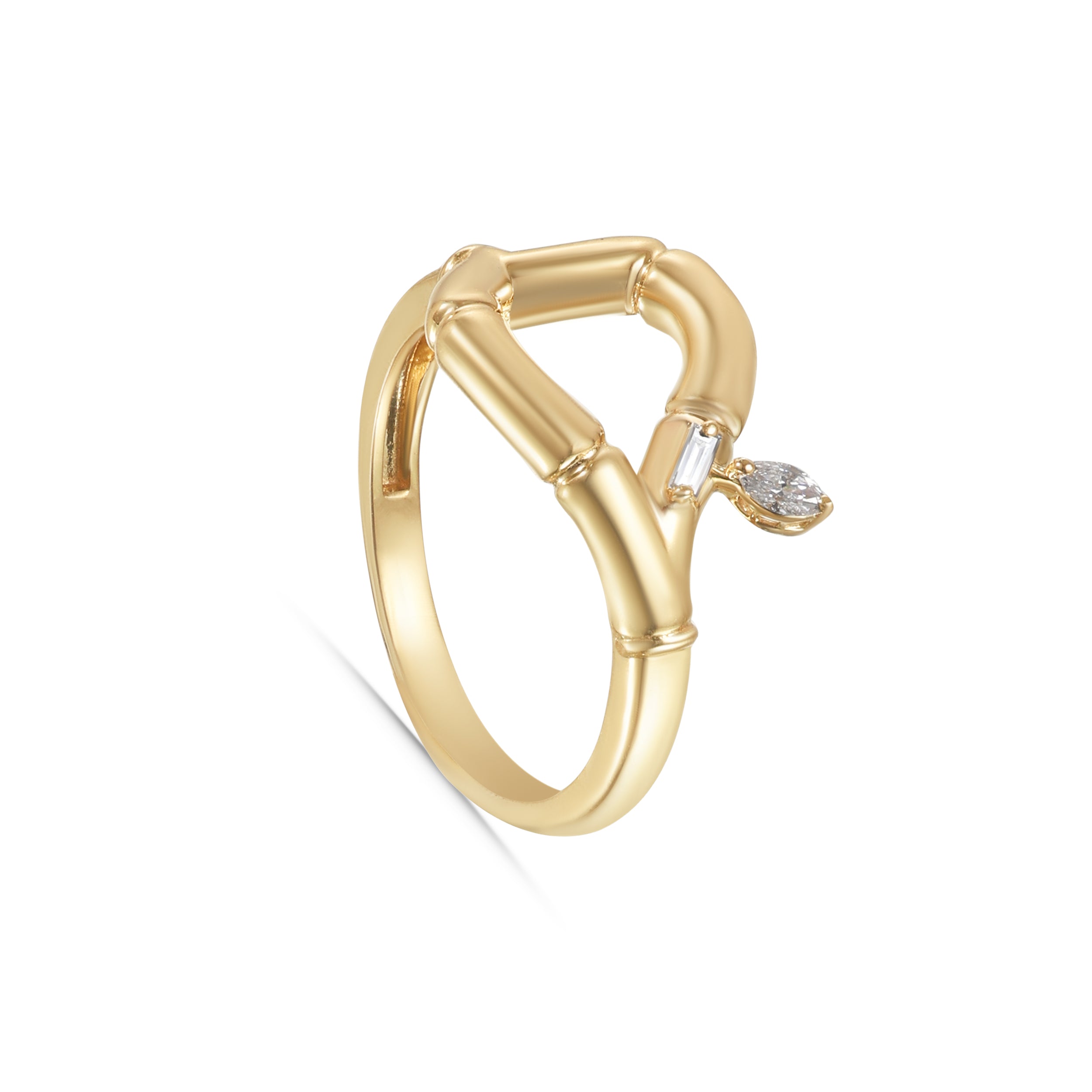 18k Yellow Gold Harmony Loop Ring with Marquise Diamond Leaf - S-R523S