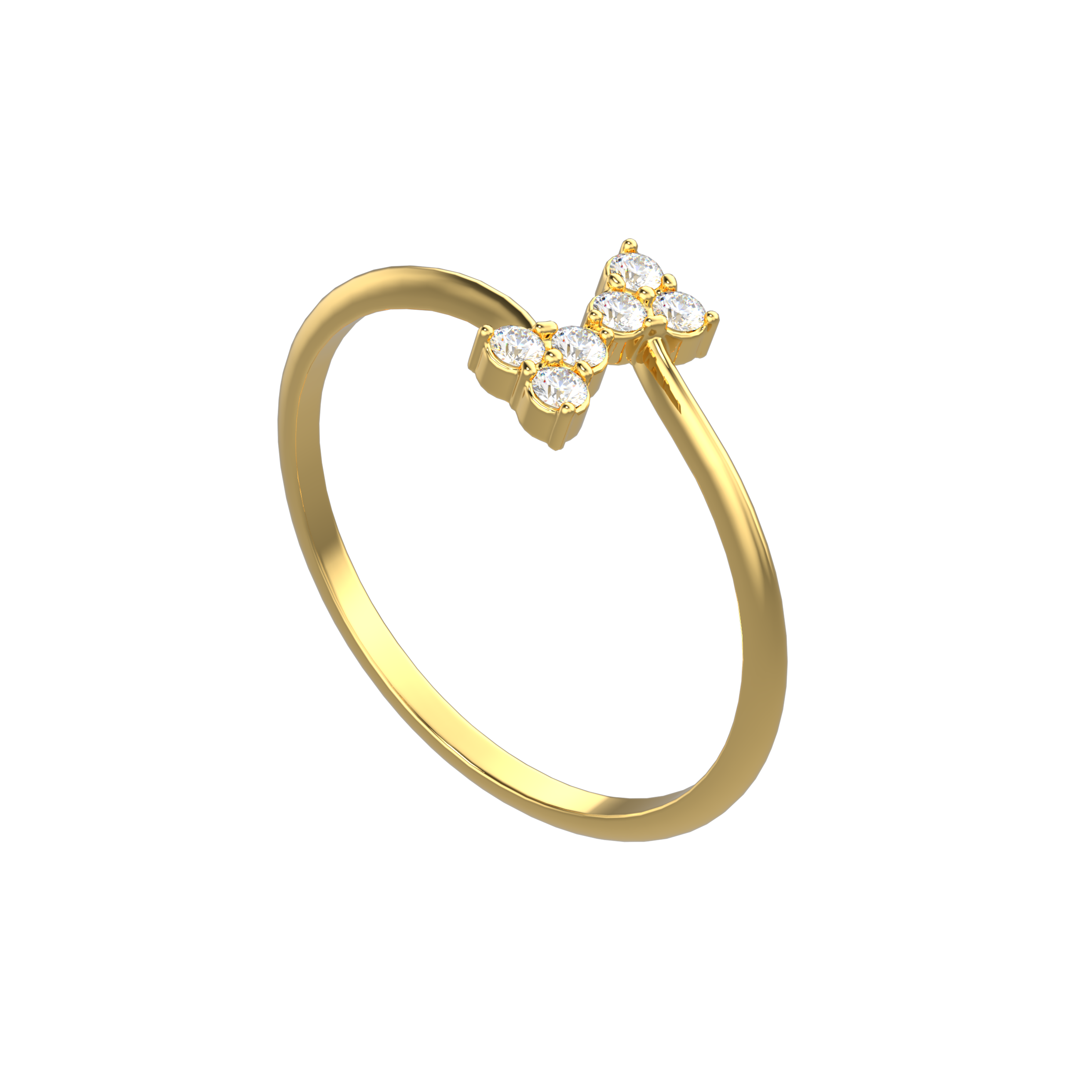 خاتم ذهب عيار 18 قيراط مفتوح على شكل مثلث / الماظ متوفر باللون أصفر