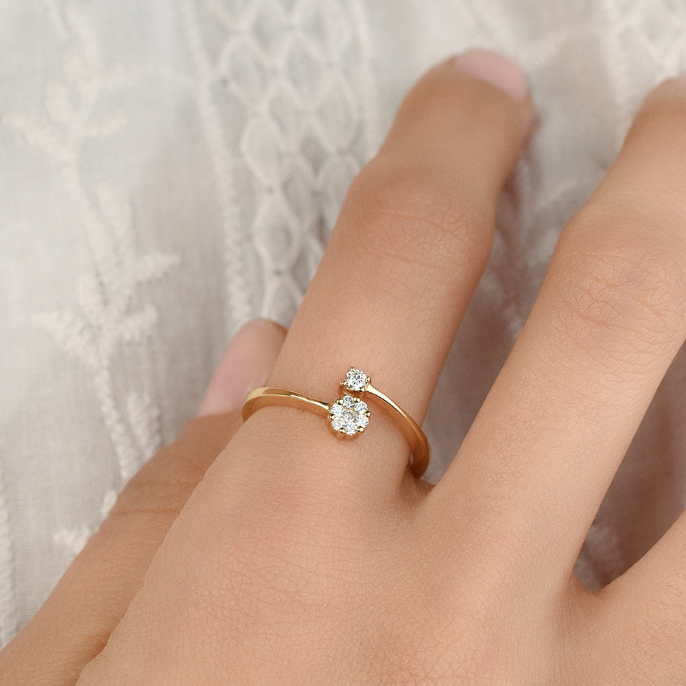 Opened double layer Diamond ring in 18k Yellow gold DR36