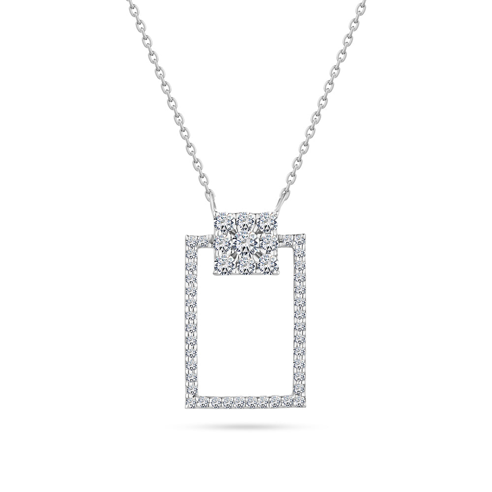 Classic Summer dangling Diamond Square Necklace in 18k White Gold S-P387S
