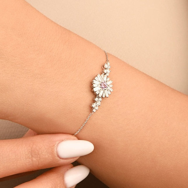 Classic Summer Flower shape Diamond Bracelet in 18k White Gold - S-B245S