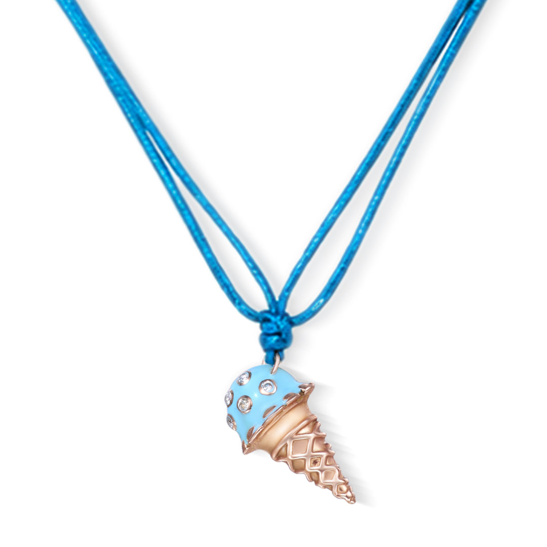 18K Rose Gold Dolato Scoop Cone Diamond Necklace in Bubblegum