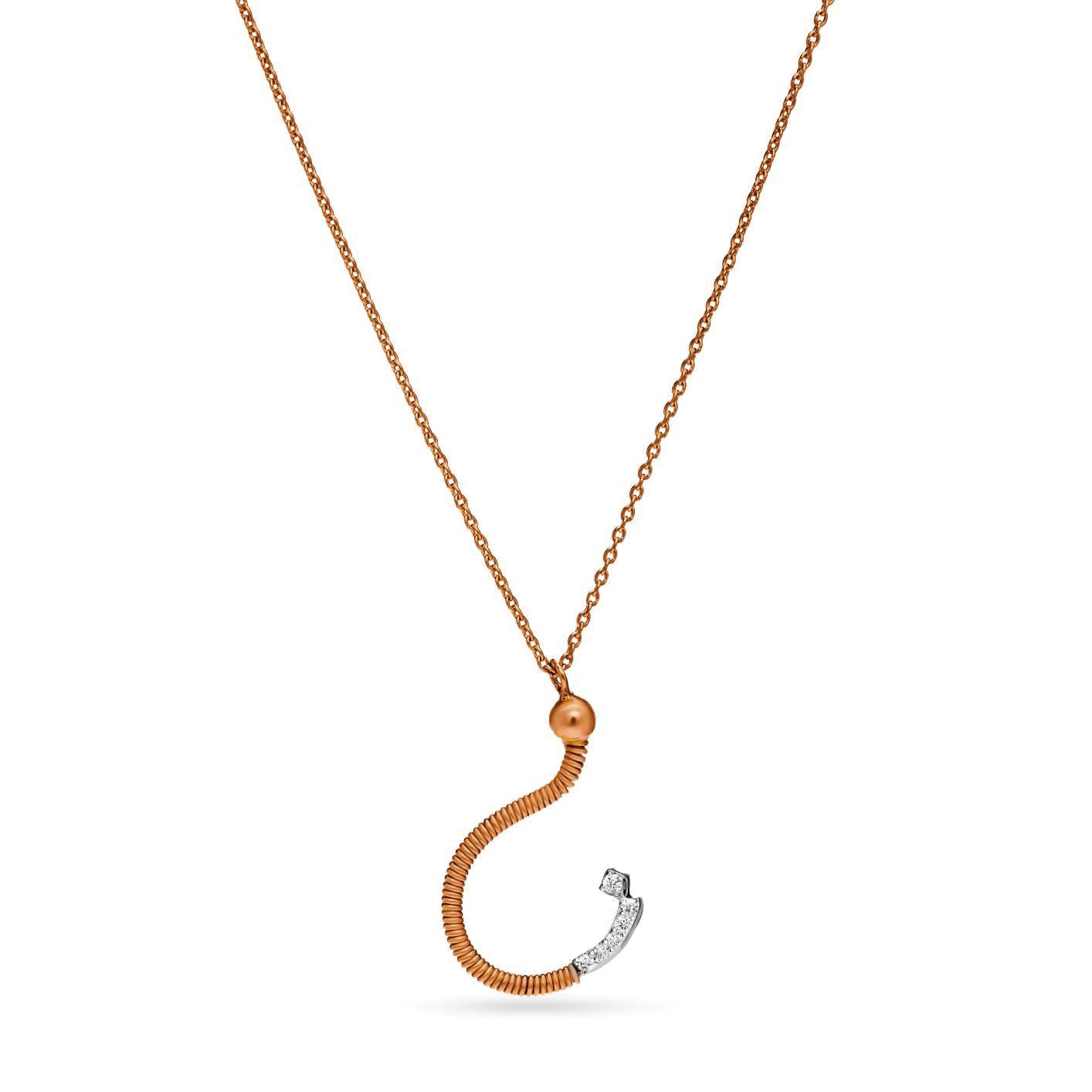 Shiny Letter Noon Gold and Diamond Necklace in Rose 18 K Gold - S-P51