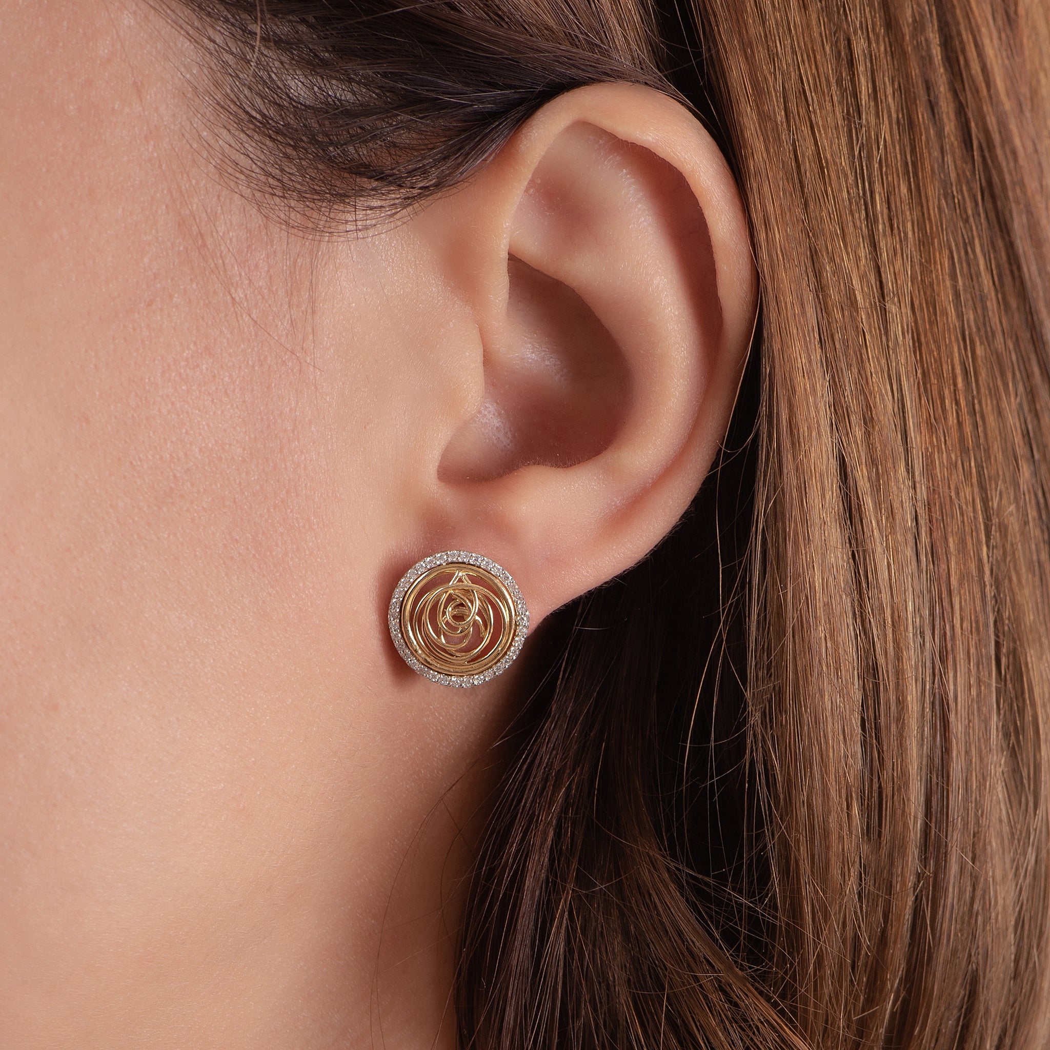 Spiral Shinny Tirette Diamond Earring in Yellow 18K Gold - SIR1012ED
