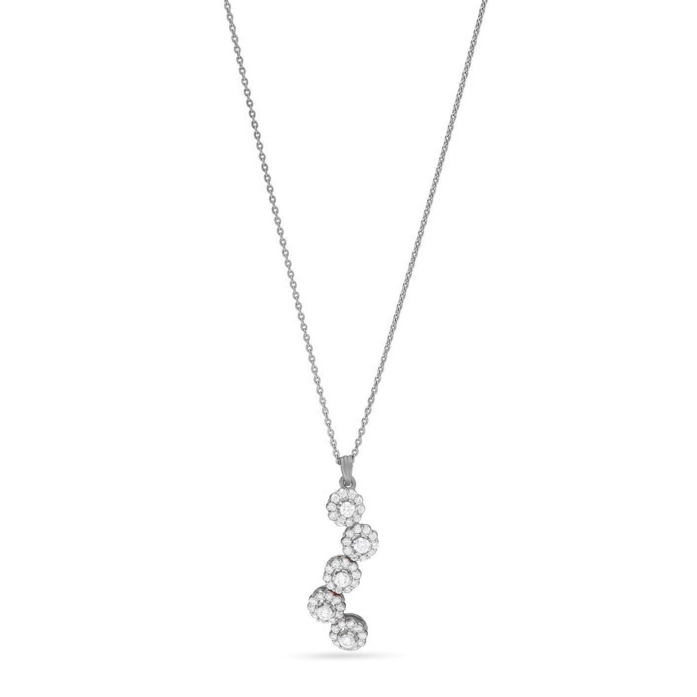 5 Diamond Flowers Pendant Necklace in White gold 18K - SIR653