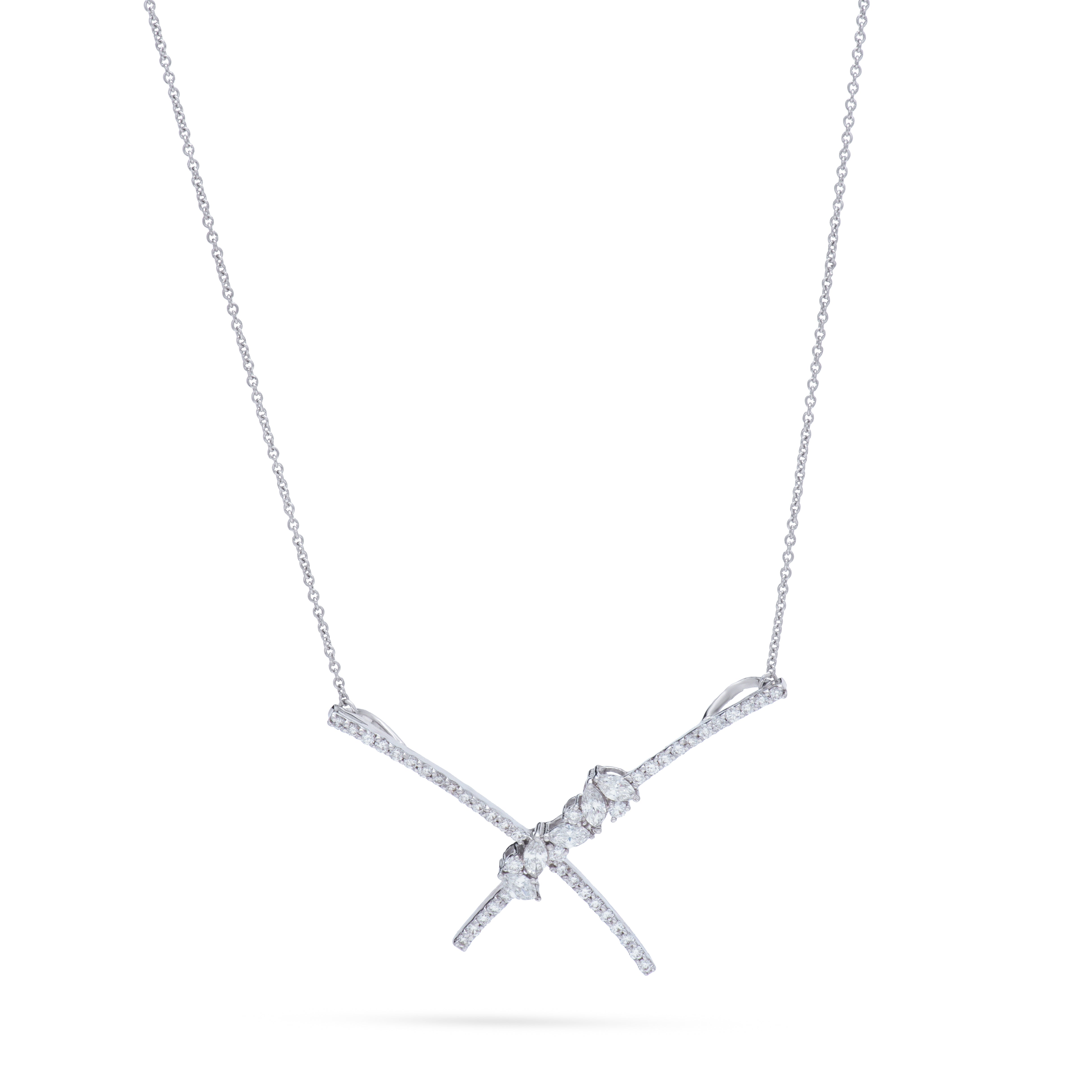 Magnificent Floral Bow Diamond necklace in Rose 18K Gold - S-P152