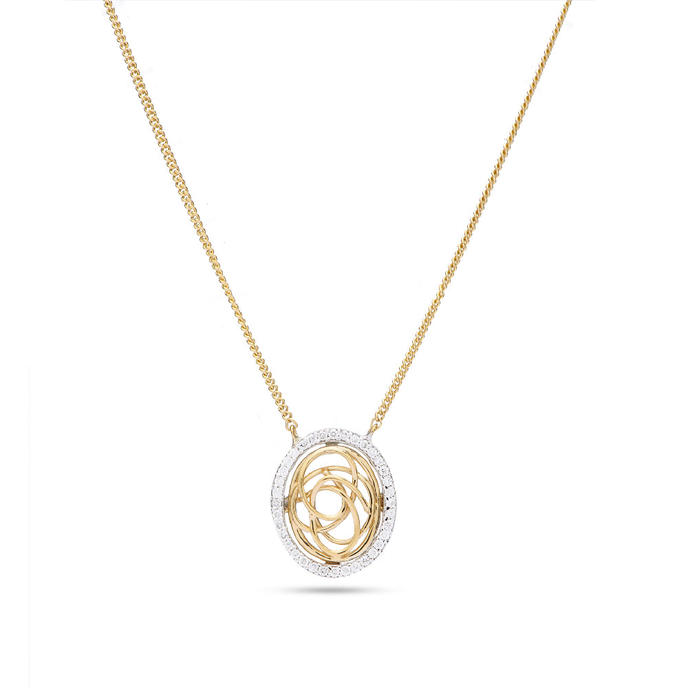 Opal Shapped Tirette Shinny Diamond Necklace in Yellow 18 K Gold - S-PN045S