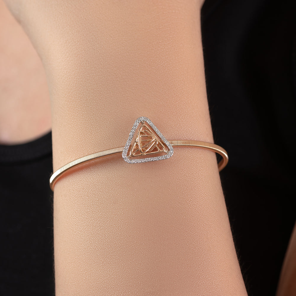 Diamond Triangular Tirette Bangle Bracelet in Yellow 18K Gold - S-X26B