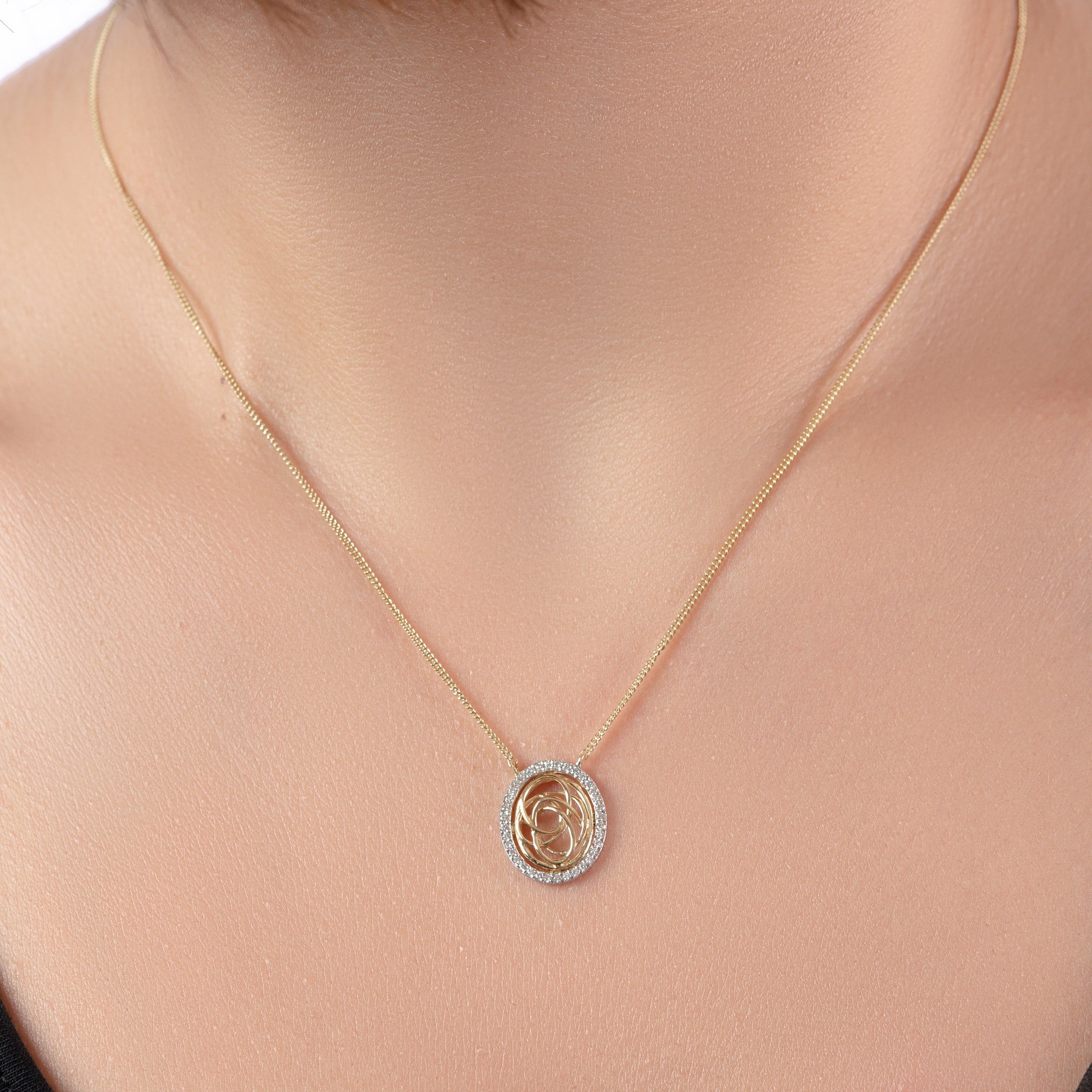 Opal Shapped Tirette Shinny Diamond Necklace in Yellow 18 K Gold - S-PN045S