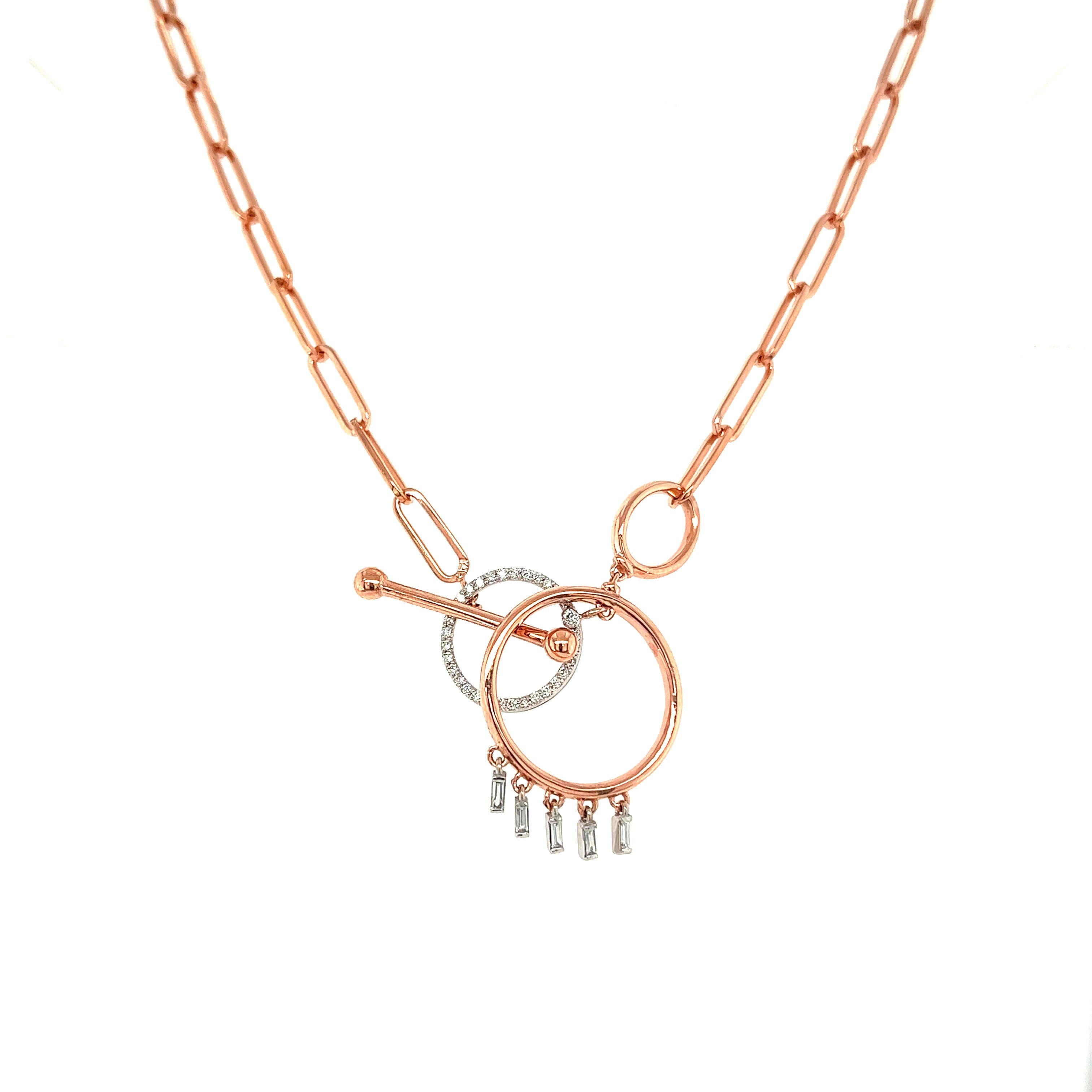 Unique Dangling Diamond Necklace with Easy Lock in 18K Rose Gold - YT245600K