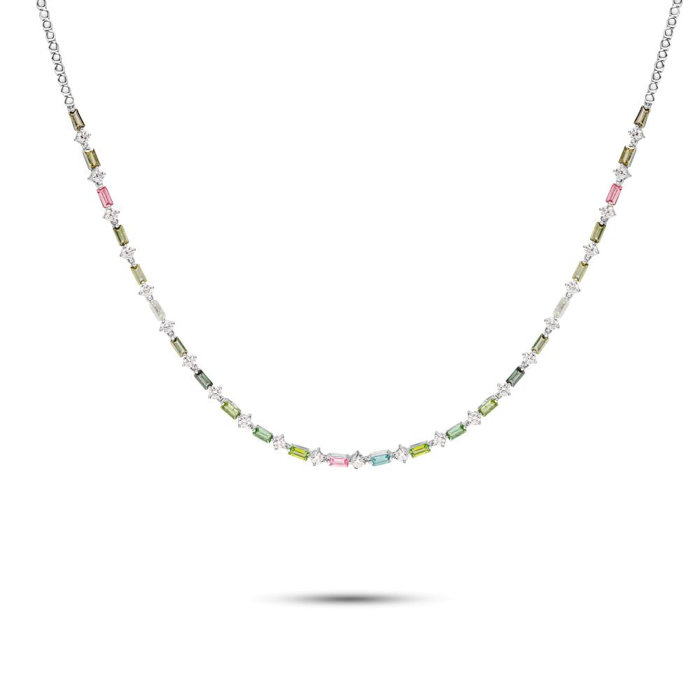 Confetti 18k White gold Diamond Necklaces and Multi Colored Stones - S-X228N
