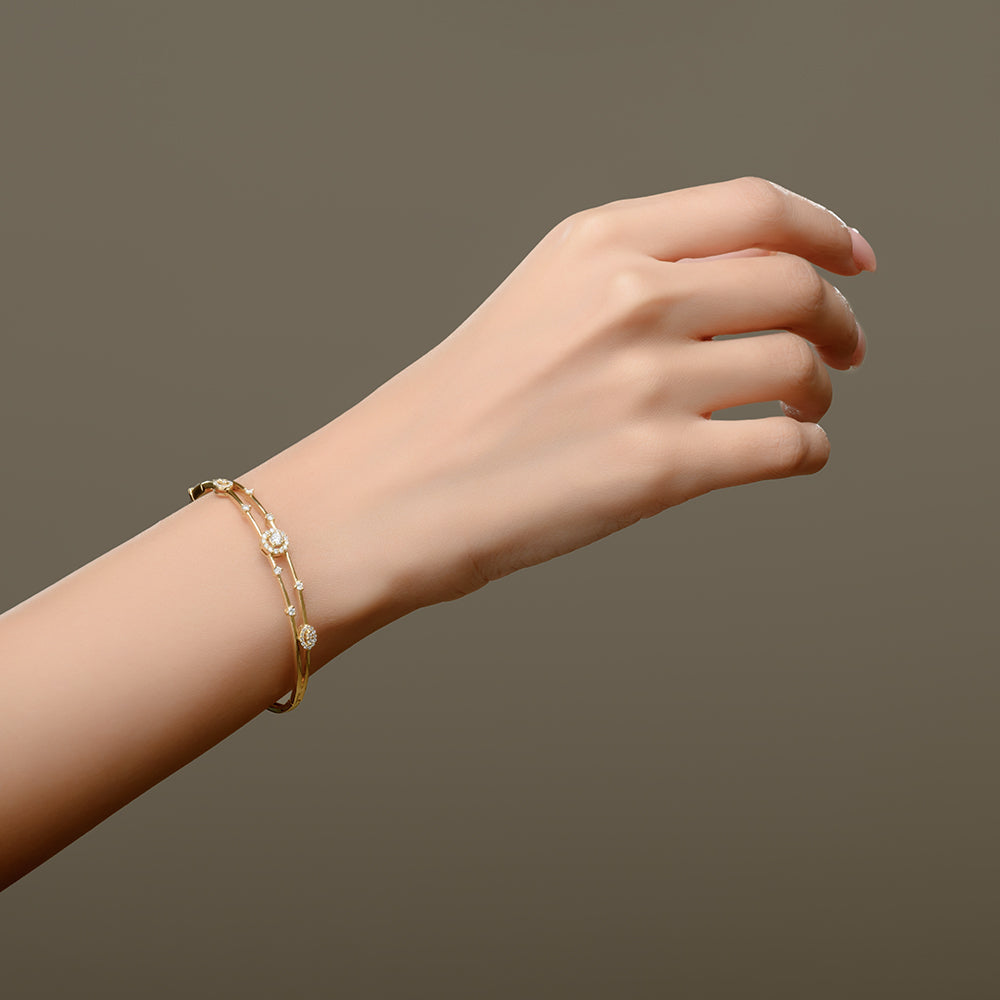 18K Double Layer Yellow Diamond Bangle - S-B305S