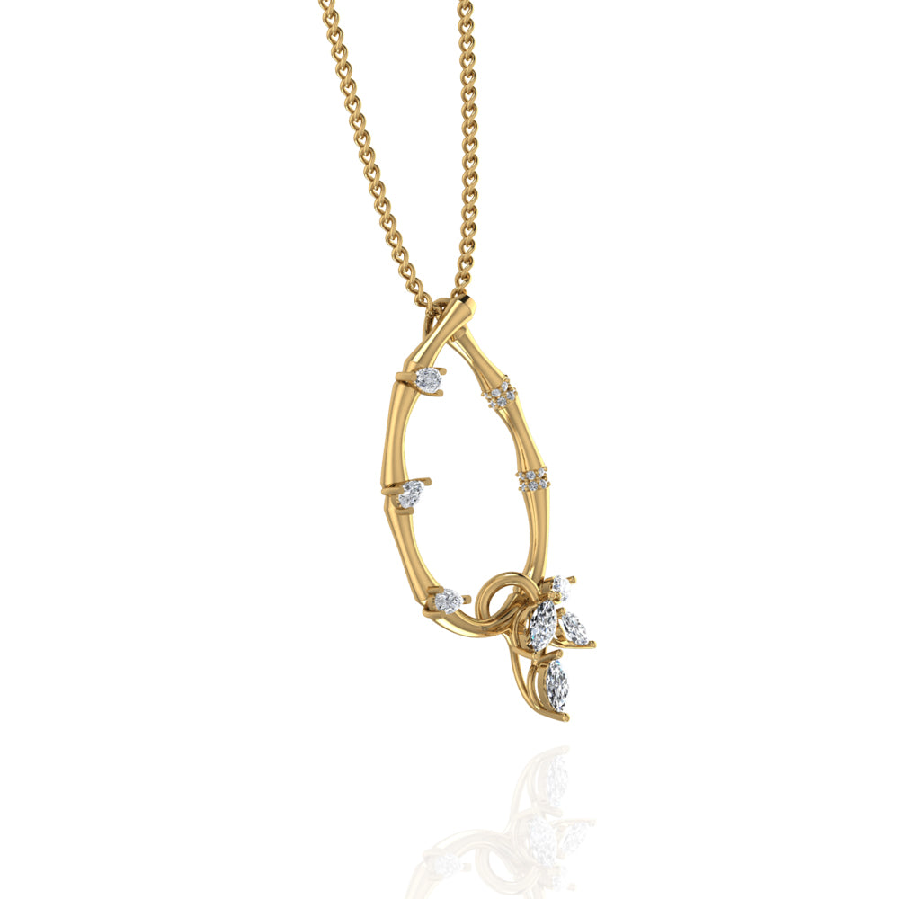 18K Yellow Gold Diamond Lucky Loop Pendant featuring a Marquise Leaf Shape - S-E235SP