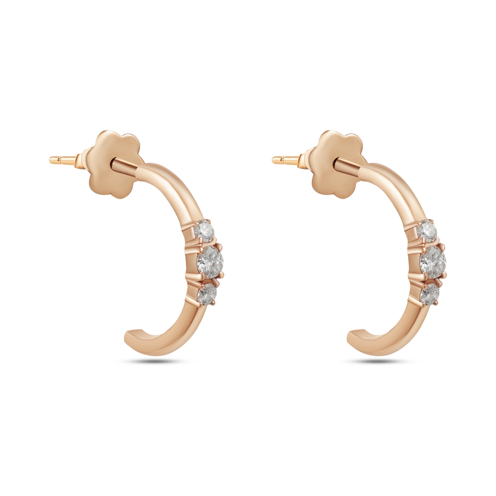 18K Rose Gold Diamond Hoop Earrings With Elegant Design - S-E375S
