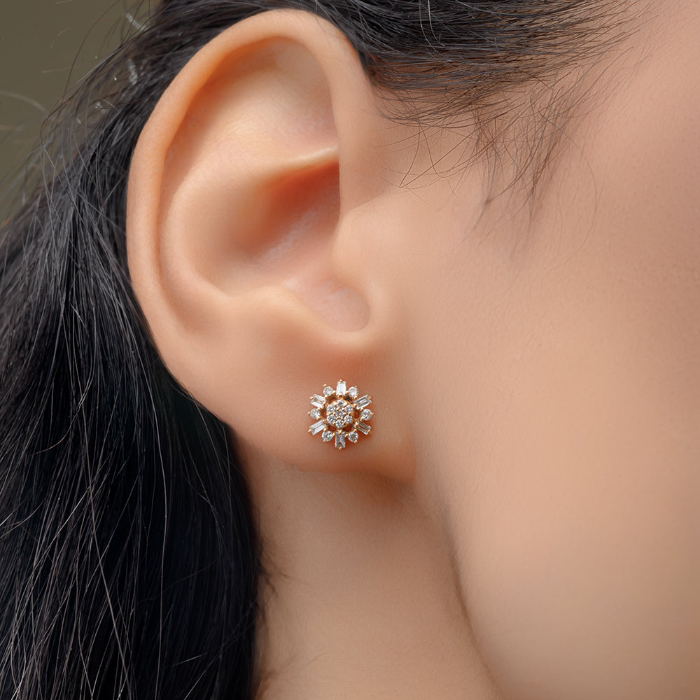 18k Rose Halo Diamond Earrings - S-H054ES