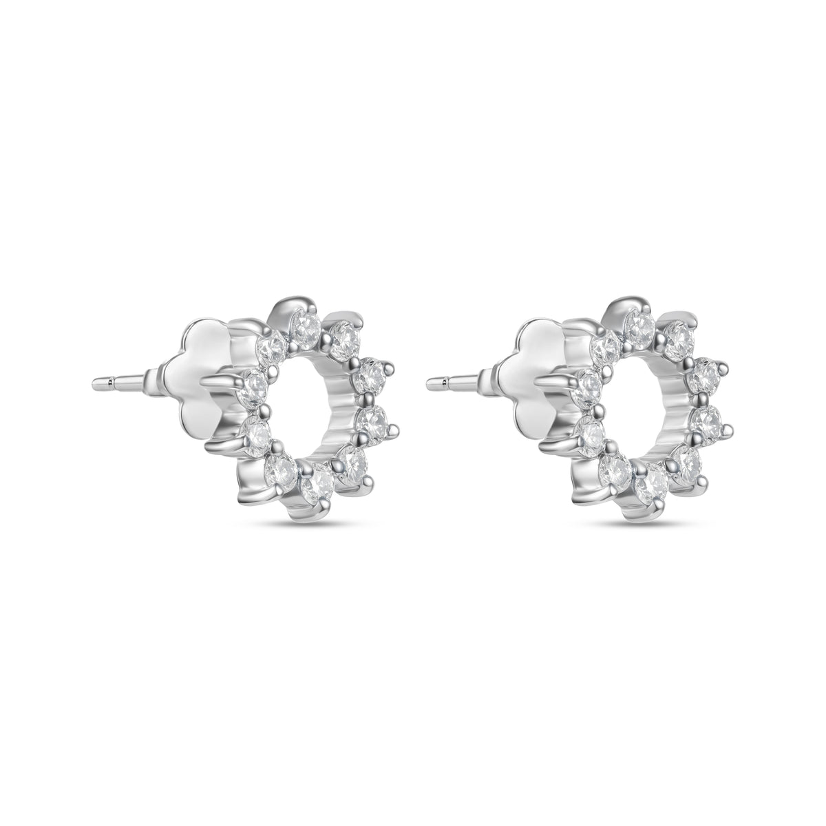 18K White Gold Diamond Open Circle Earring - S-H095ES