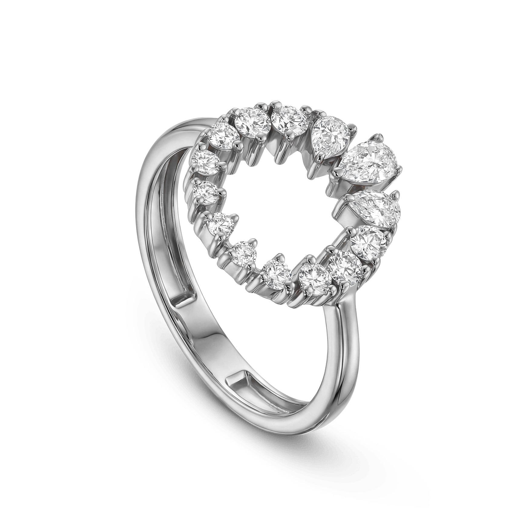 18K White Gold Diamond Open Circle Ring - S-H100RS