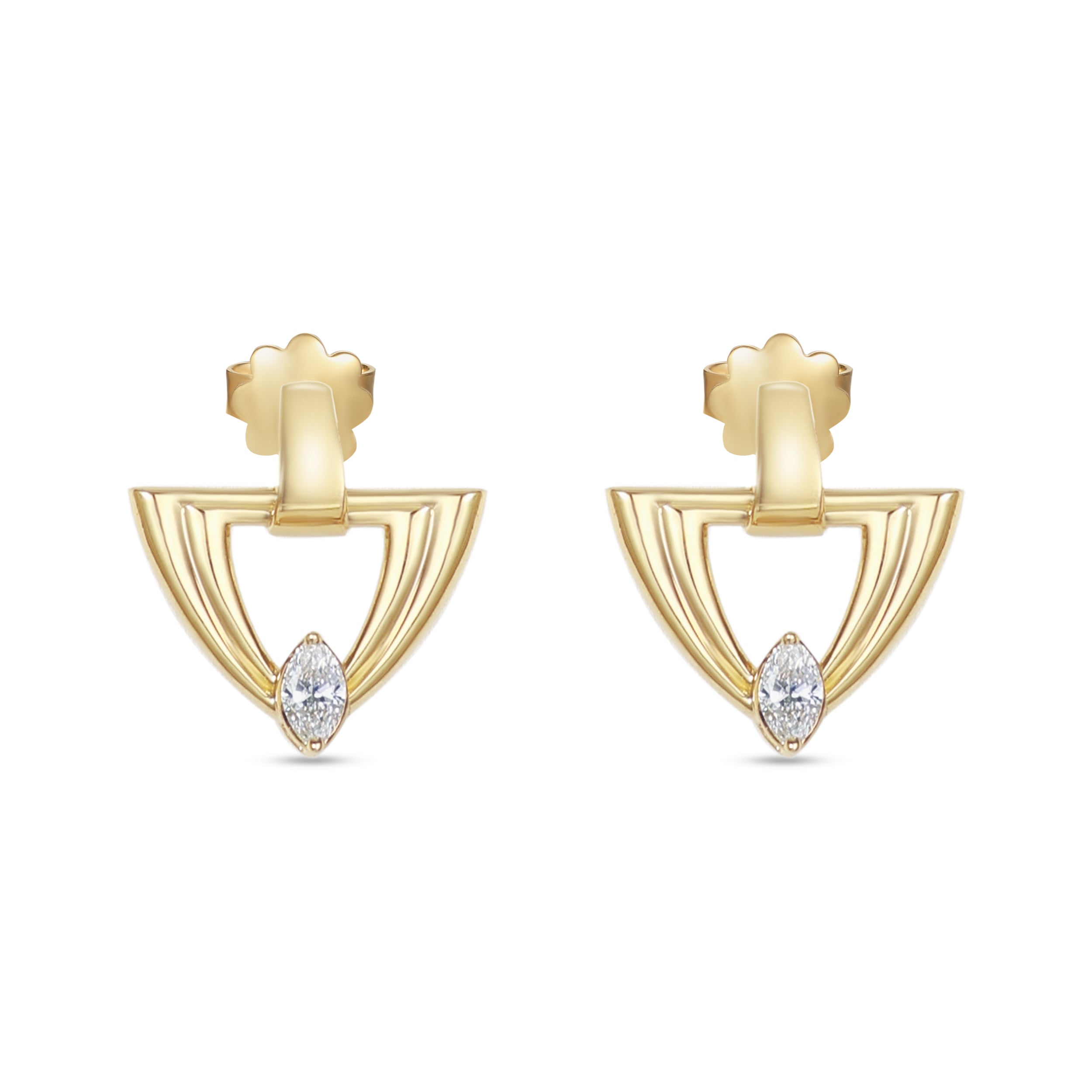 LINEA Triangle 18k Yellow Gold Earrings with Center Diamond - S-H102ES