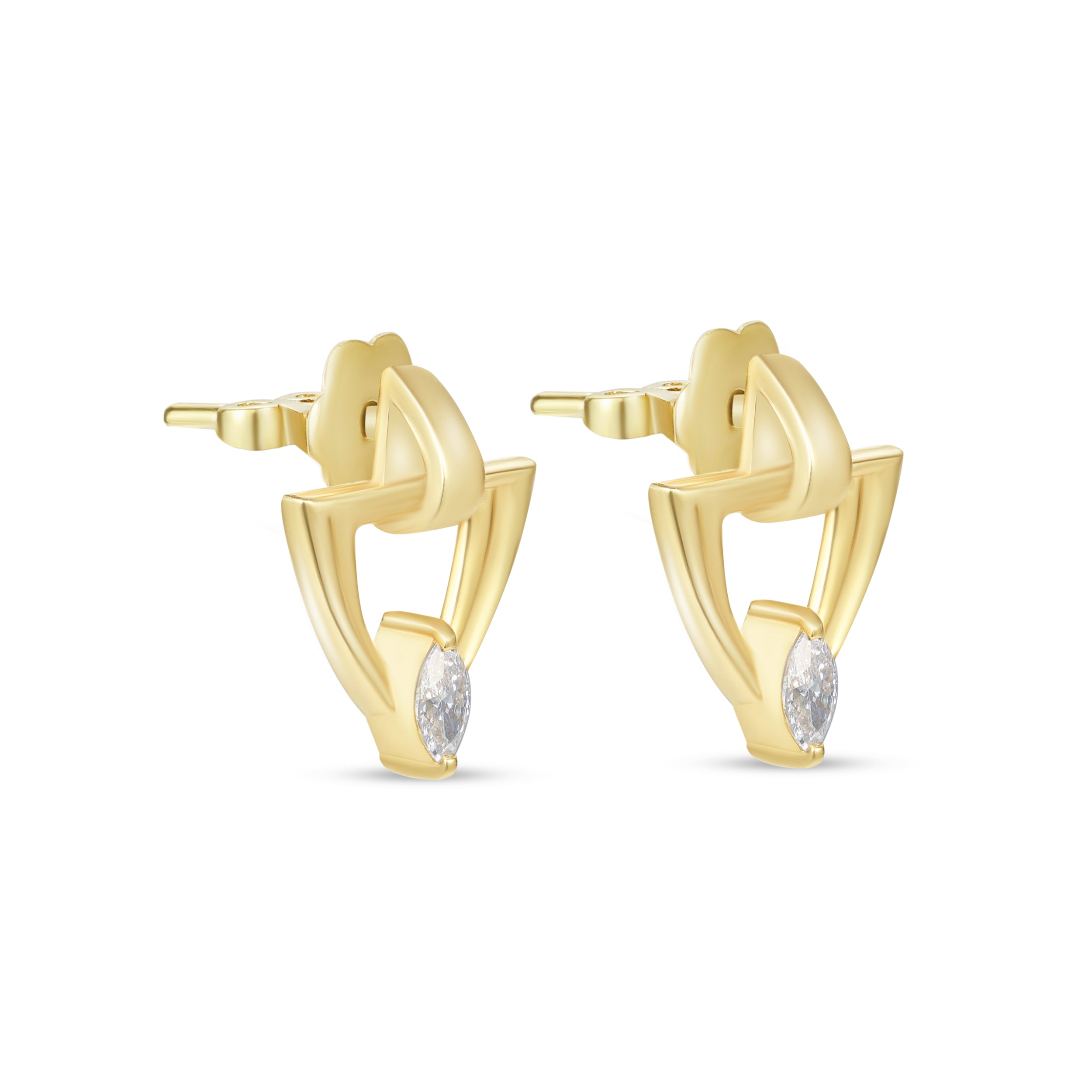 LINEA Triangle 18k Yellow Gold Earrings with Center Diamond - S-H102ES