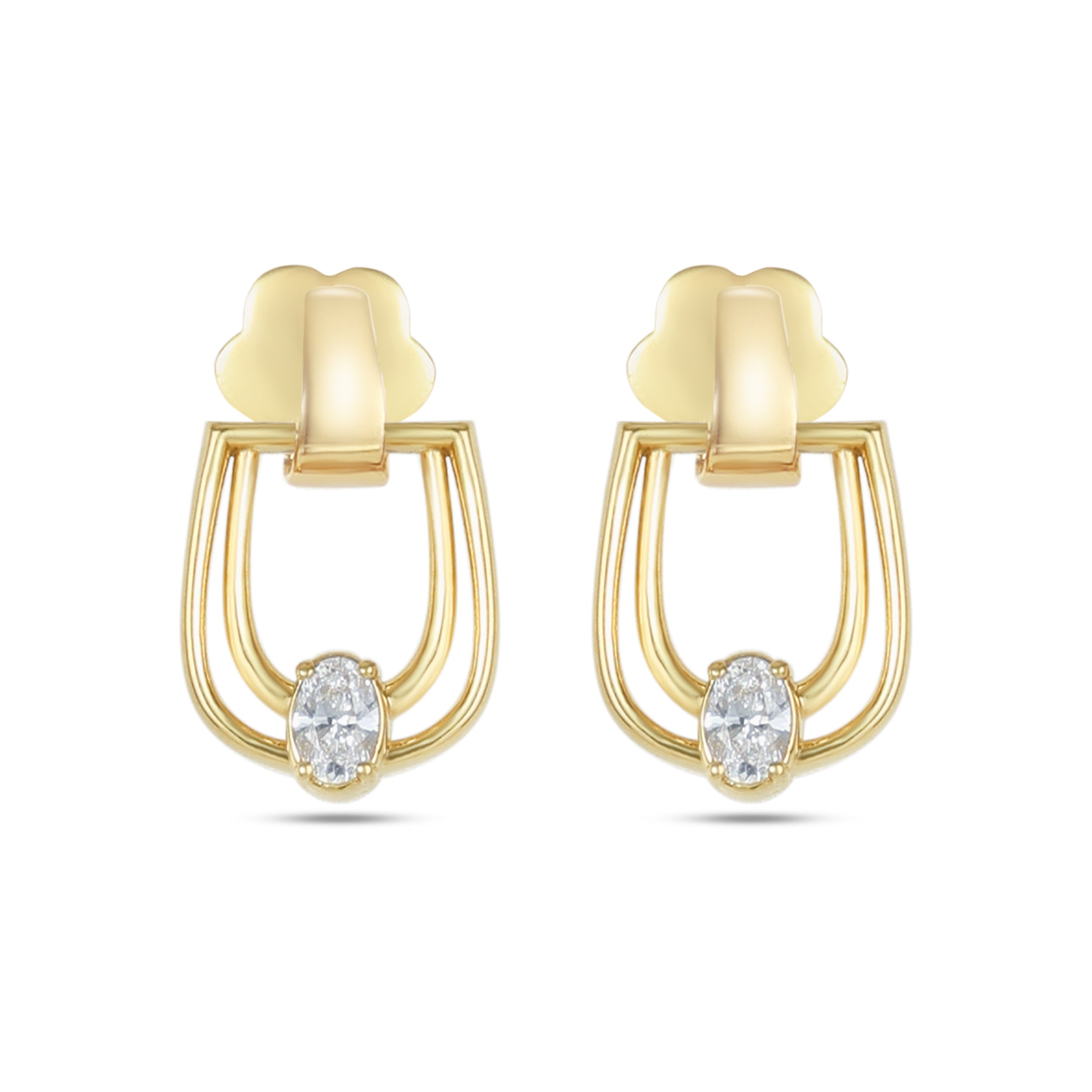 LINEA Double Horsebit 18k Yellow Gold Earrings with Center Diamond -S-H103ES