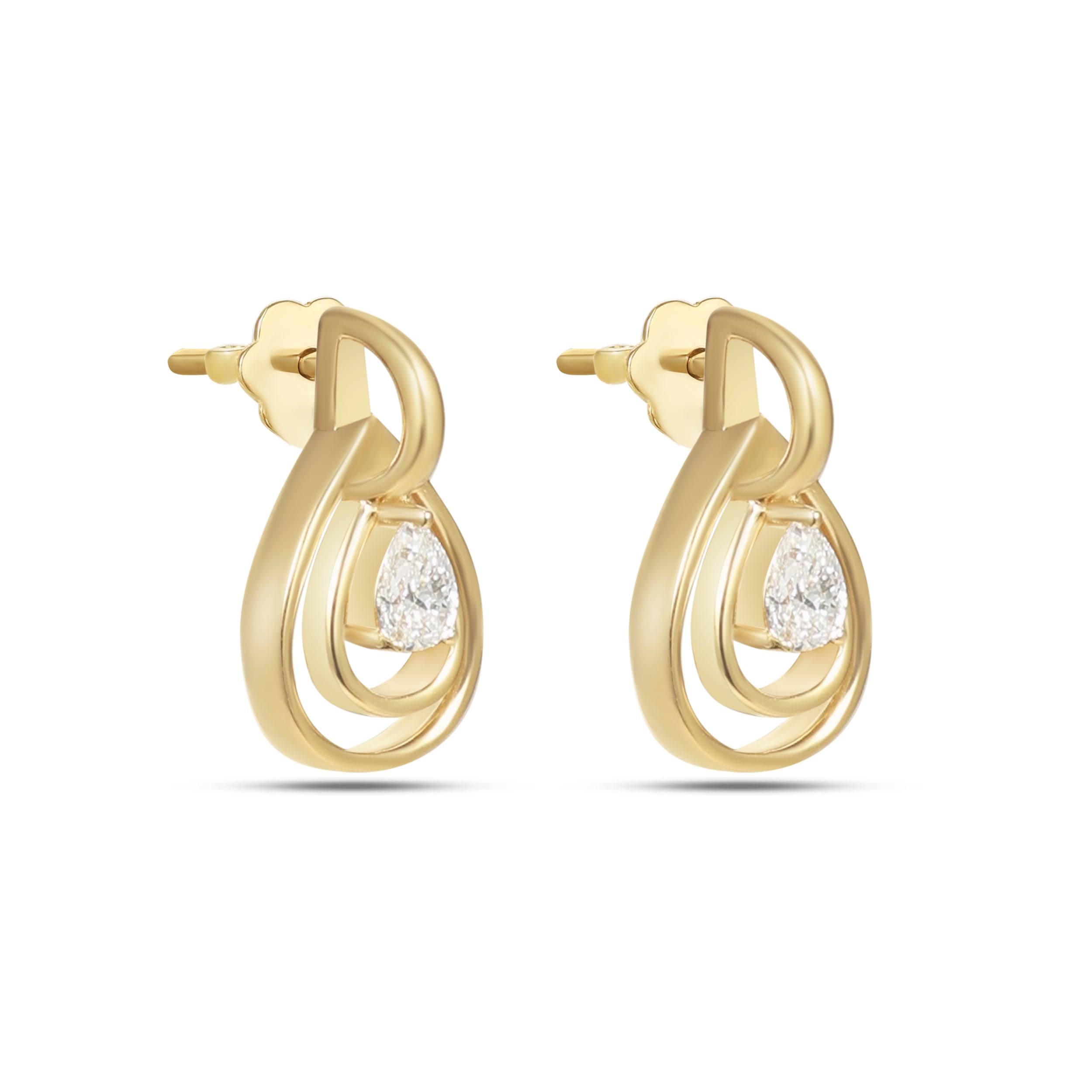LINEA Teardrop 18k Yellow Gold Earrings with Center Diamond - S-H120ES