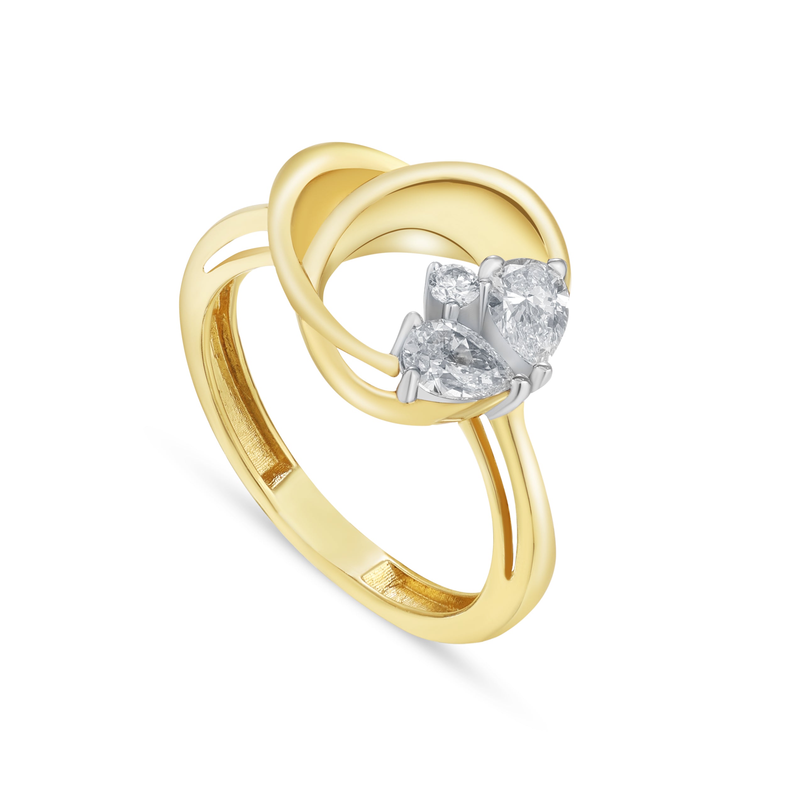 LINEA Circles 18k Yellow Gold Ring with Pear Diamonds - S-H121RS