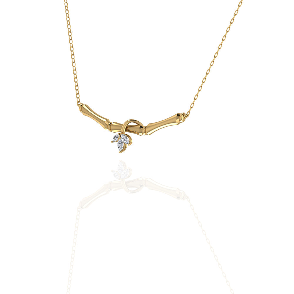 18K Yellow Gold Hanging Bamboo Stalk Pendant with Marquise Diamonds - S-N075S