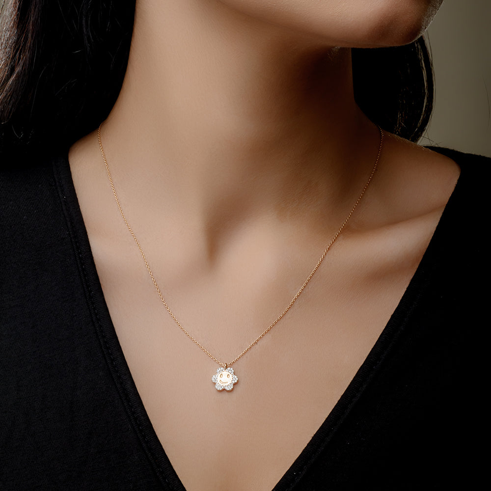 18K Rose Flower Diamond Pendant - S-P480S