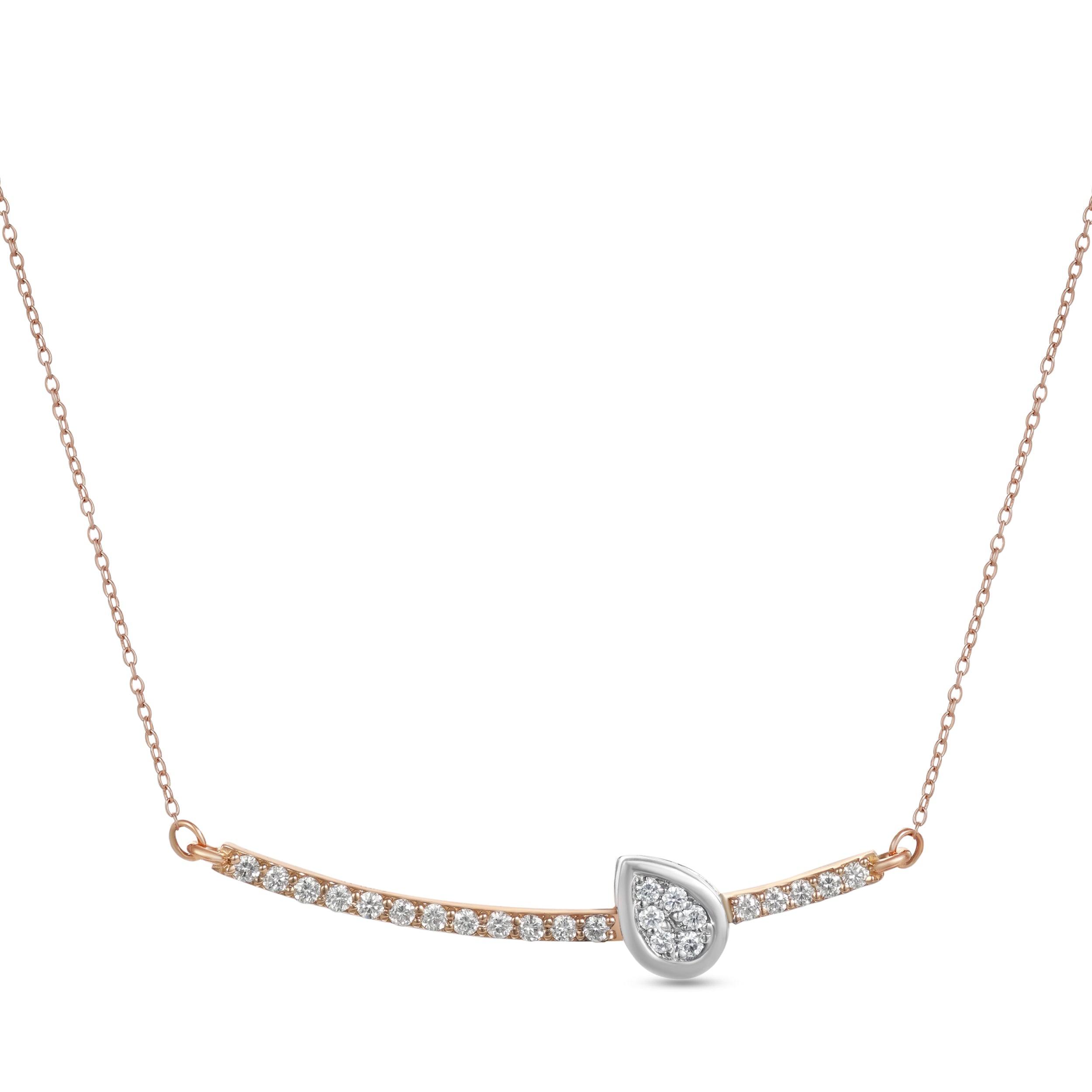 18K Rose Gold Elegant Necklace With Curved Diamond Bar - S-P675SB