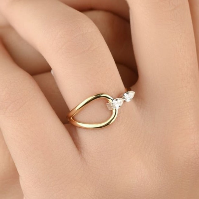 Special offer Unique gold ring with 2 diamond pearls - S-R318X