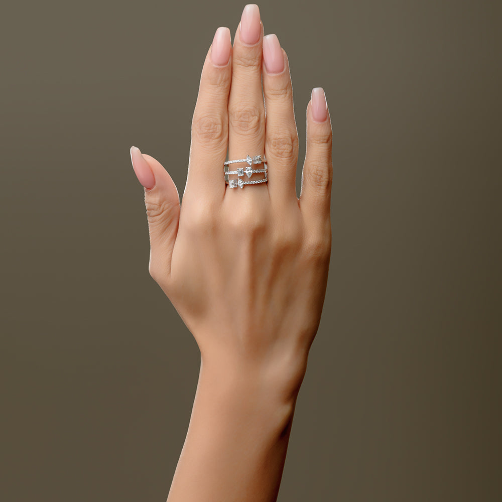18K White Three Layer Solitaire Diamond Ring - S-R324X