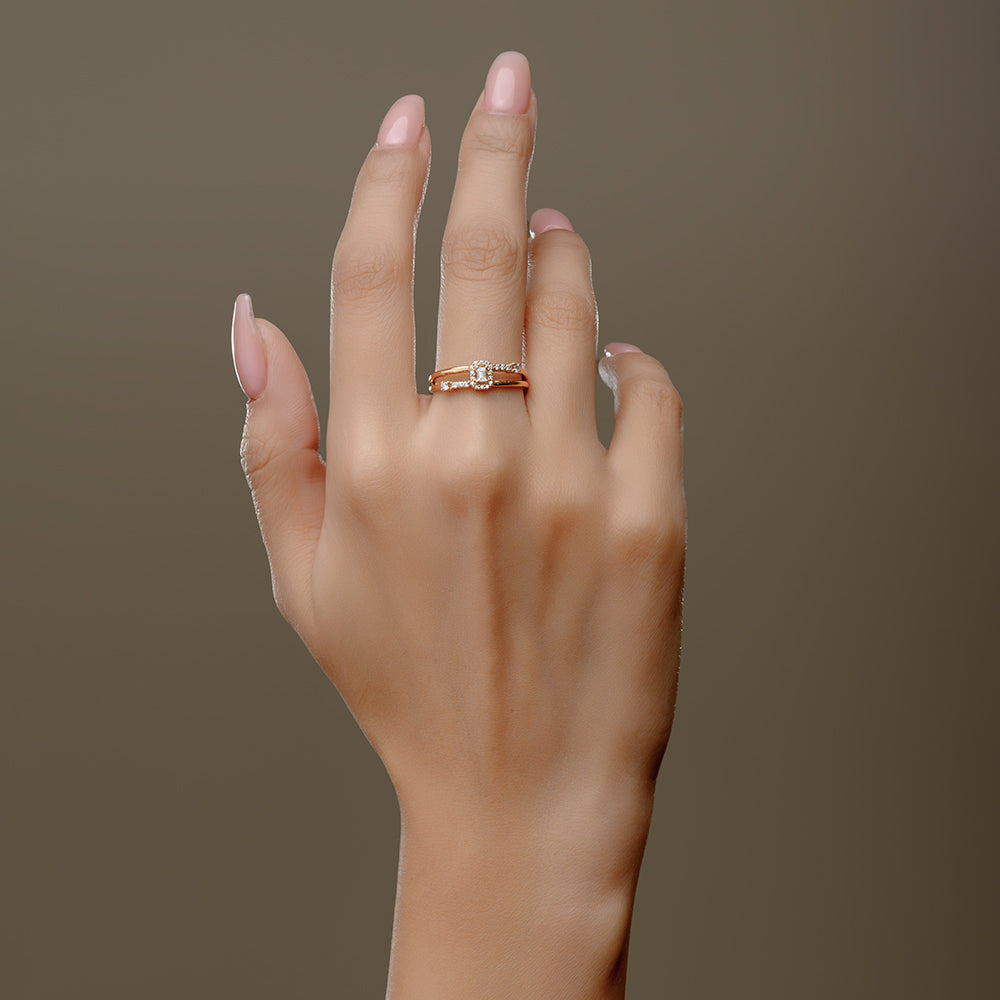 18K Rose Double Layer Diamond Ring - S-R325S